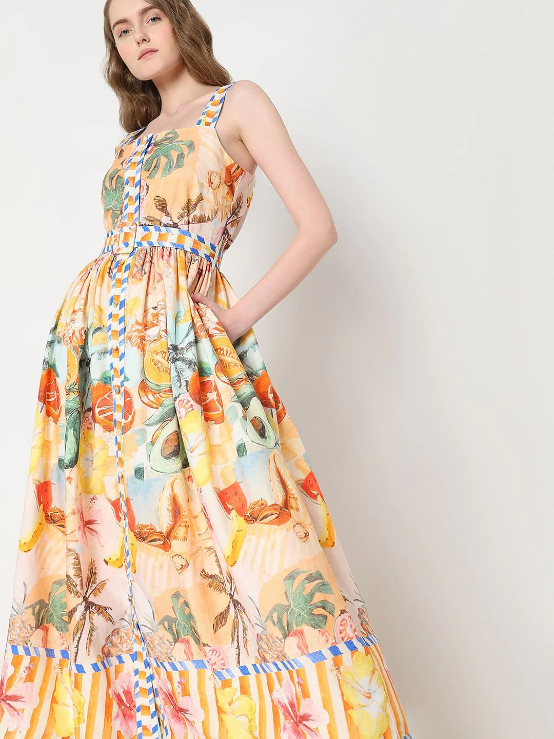 Yellow Tropical Print Midi Dress - Image 5