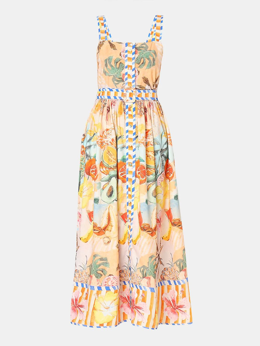 Yellow Tropical Print Midi Dress - Image 7