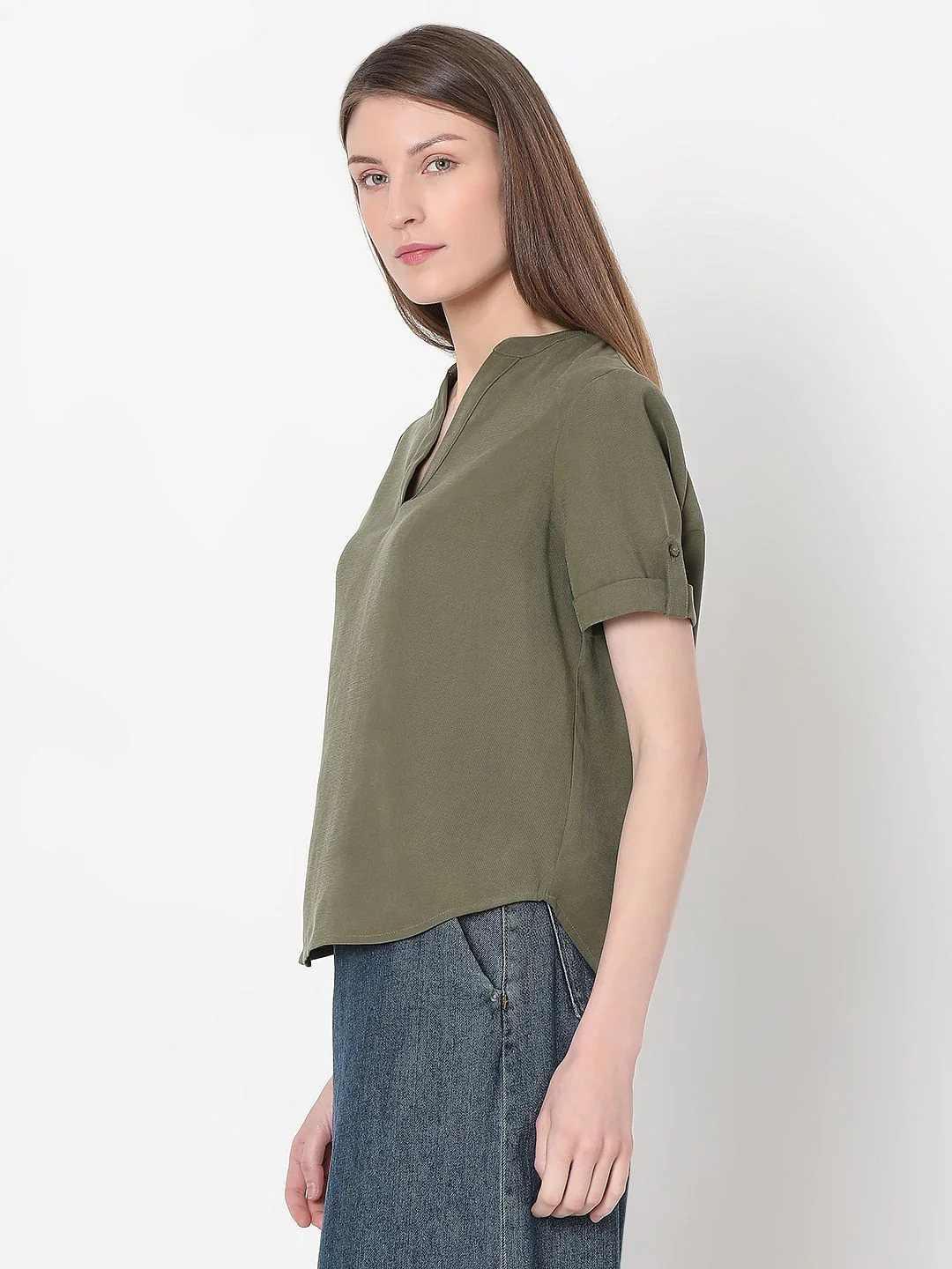 Olive Green V-Neck Top - Image 3