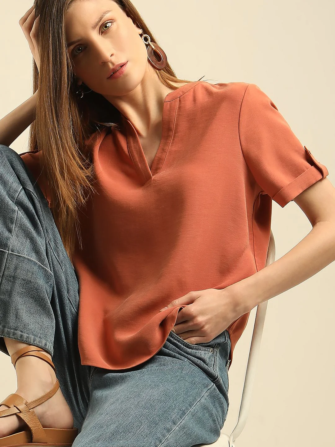 Peach V-Neck Top