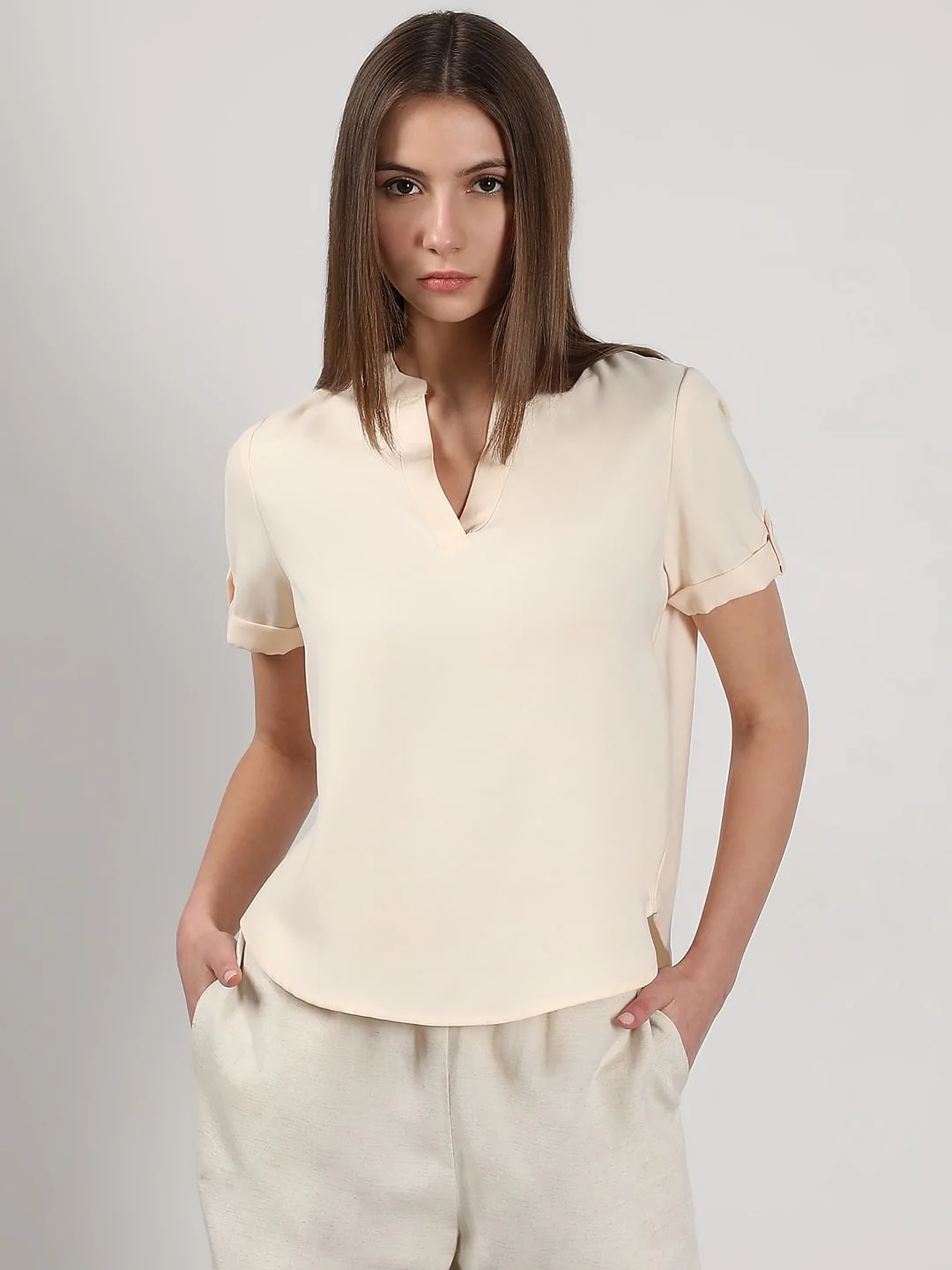 Beige V-Neck Top - Image 2
