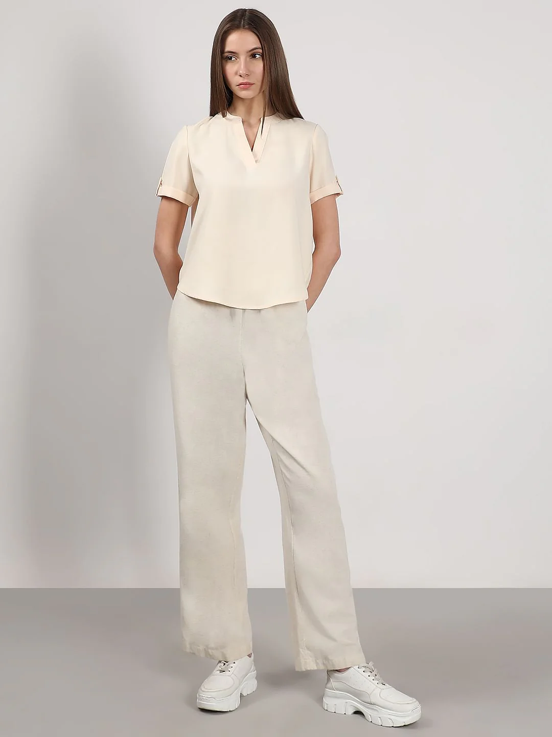 Beige V-Neck Top - Image 5