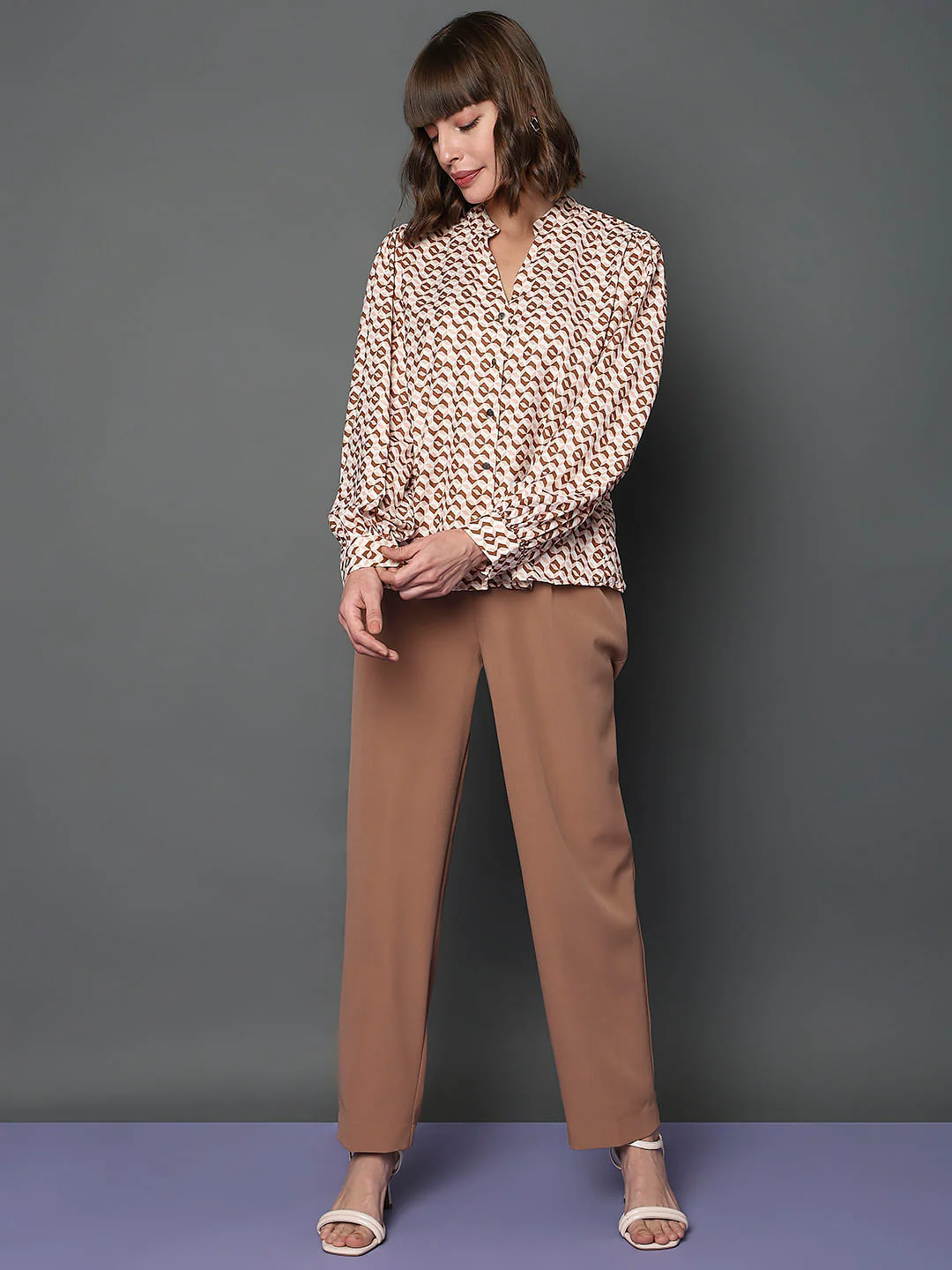 Brown Geometric Print Top - Image 4