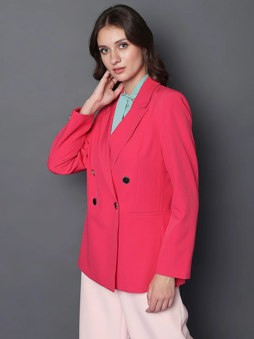 Pink Double Breasted Blazer - Image 3