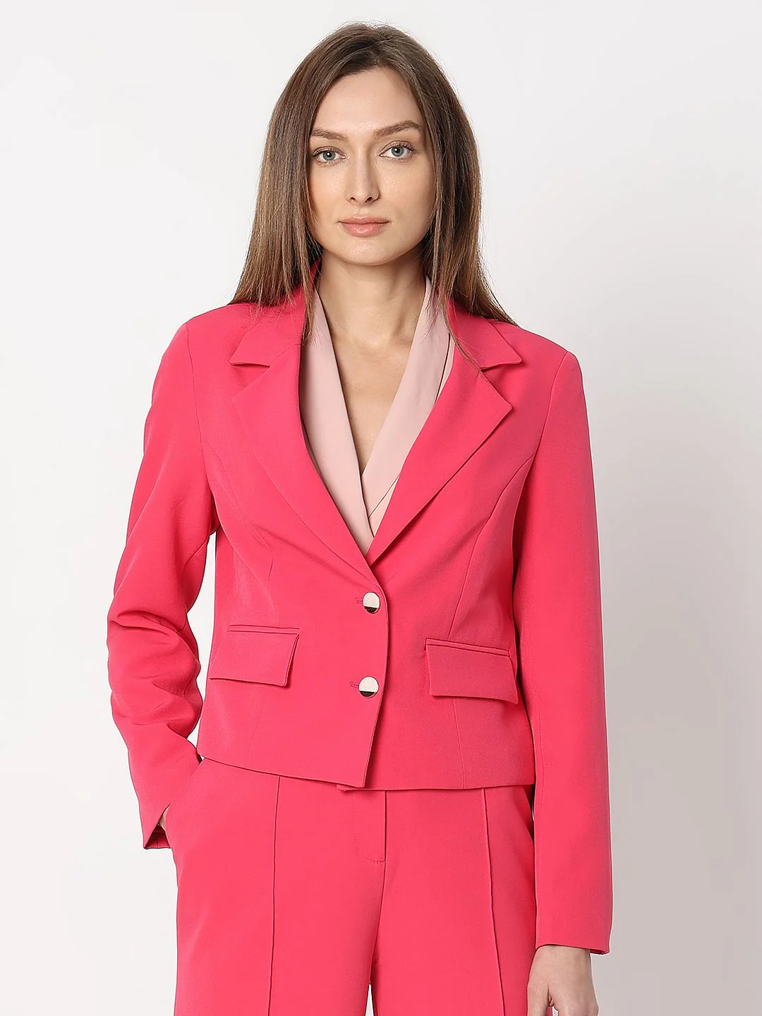 Pink Cropped Co-Ord Set Blazer - Image 2