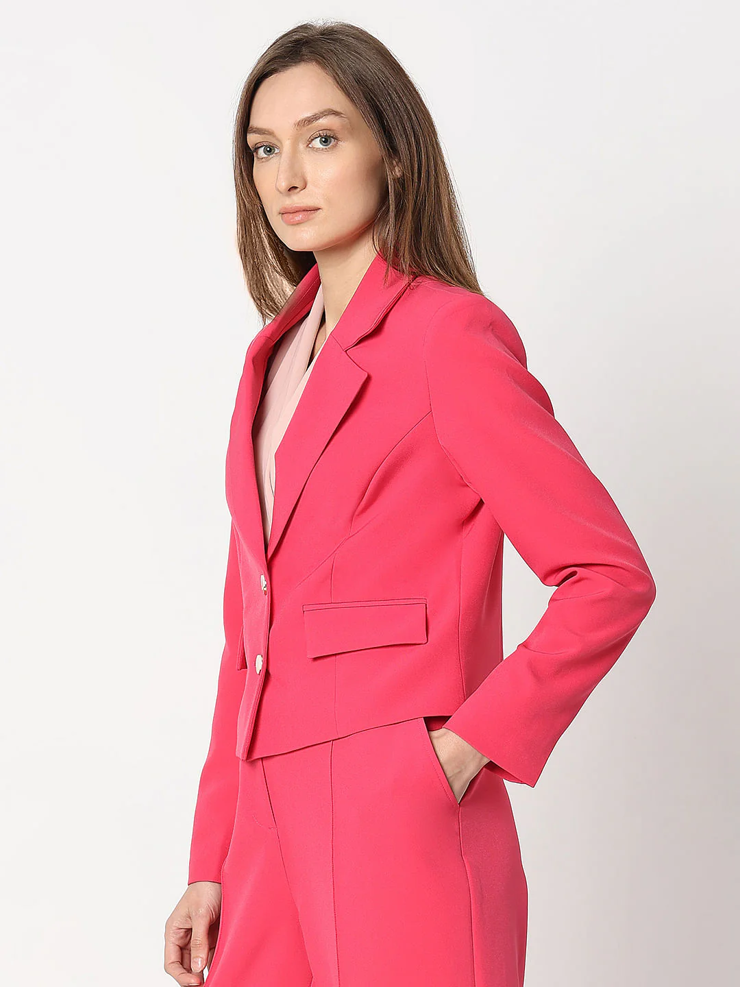 Pink Cropped Co-Ord Set Blazer - Image 3