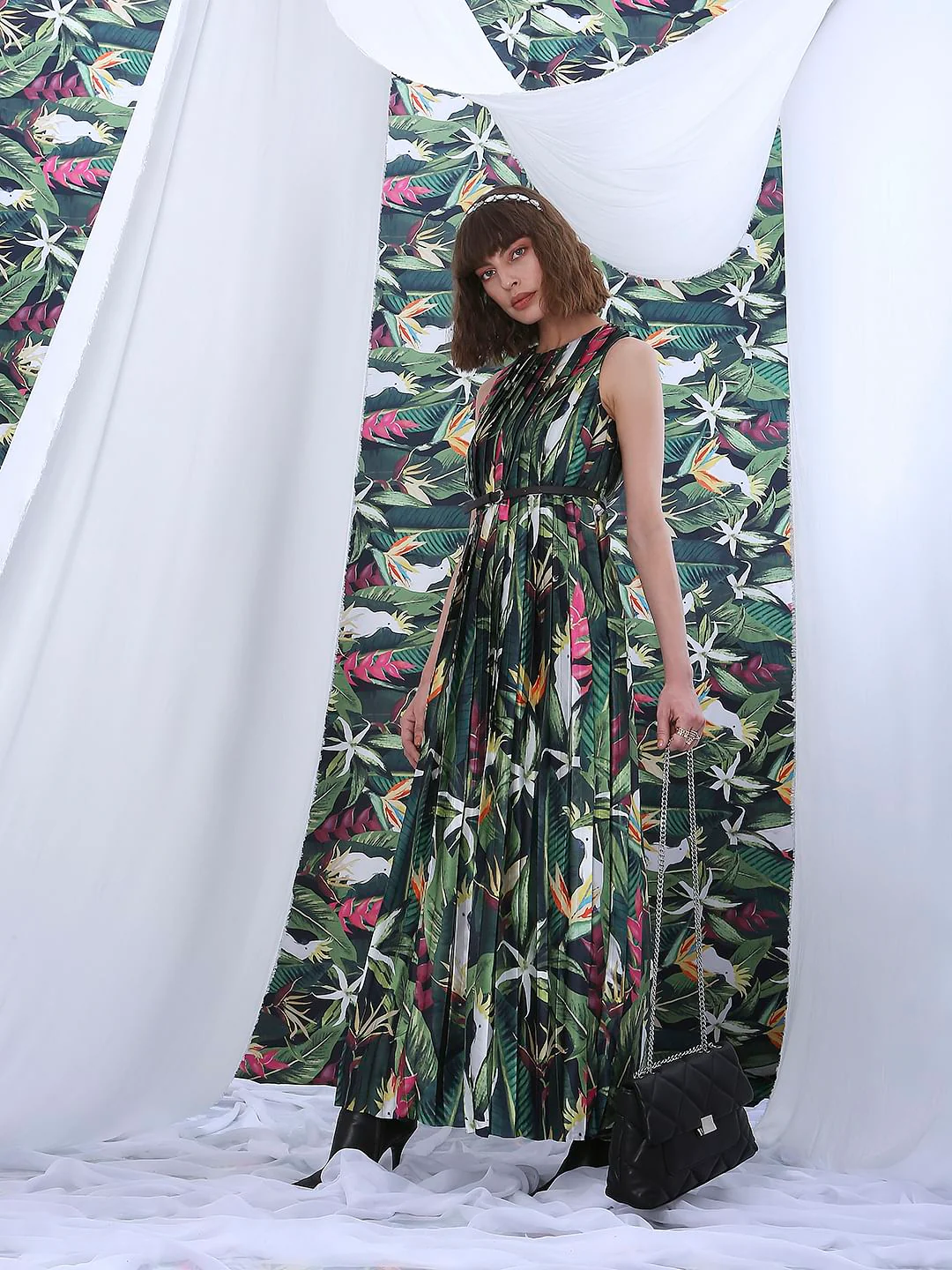 Marquee Green Tropical Print Maxi Dress