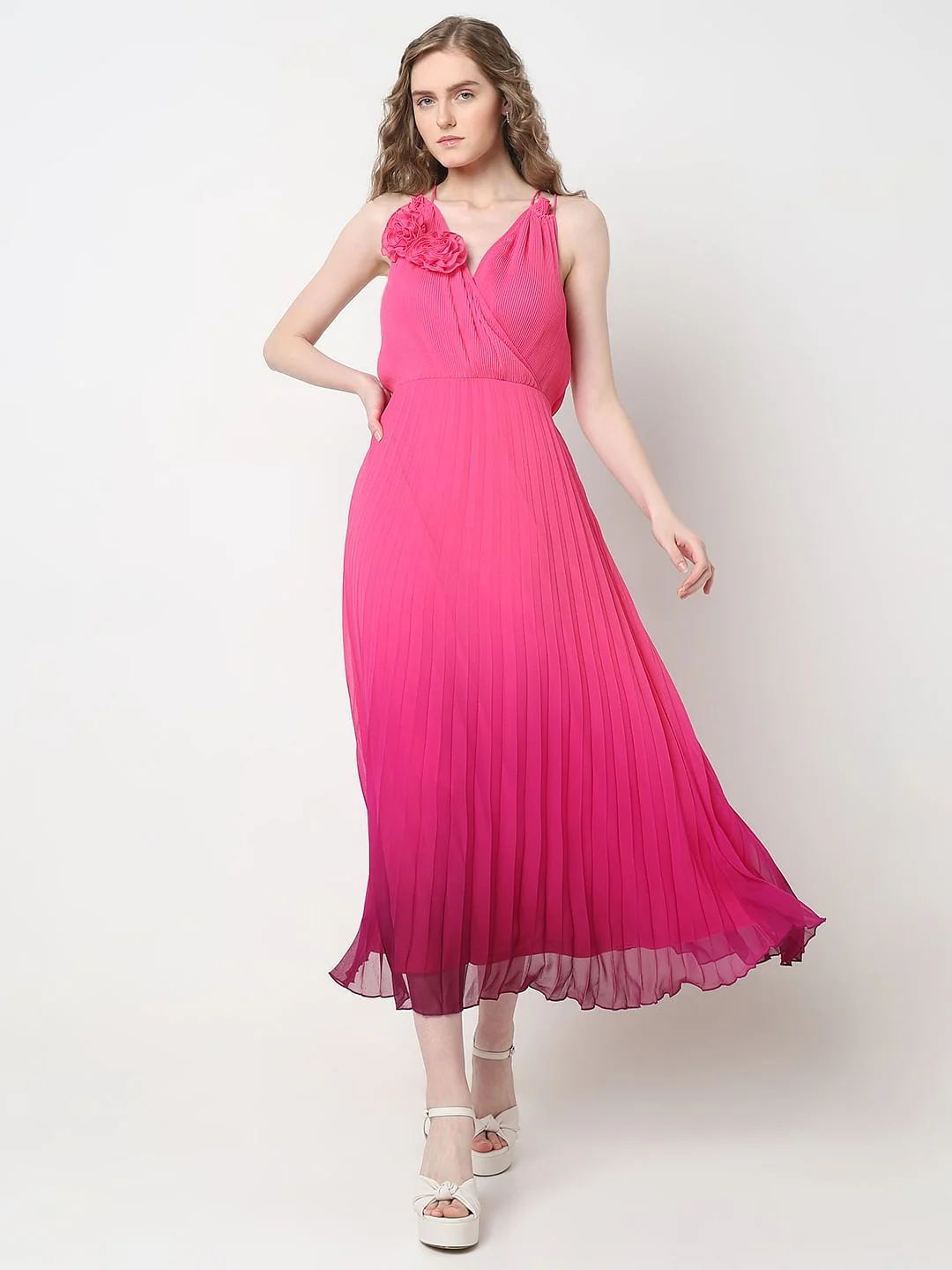 Marquee Pink Ombre Pleated Midi Dress - Image 2