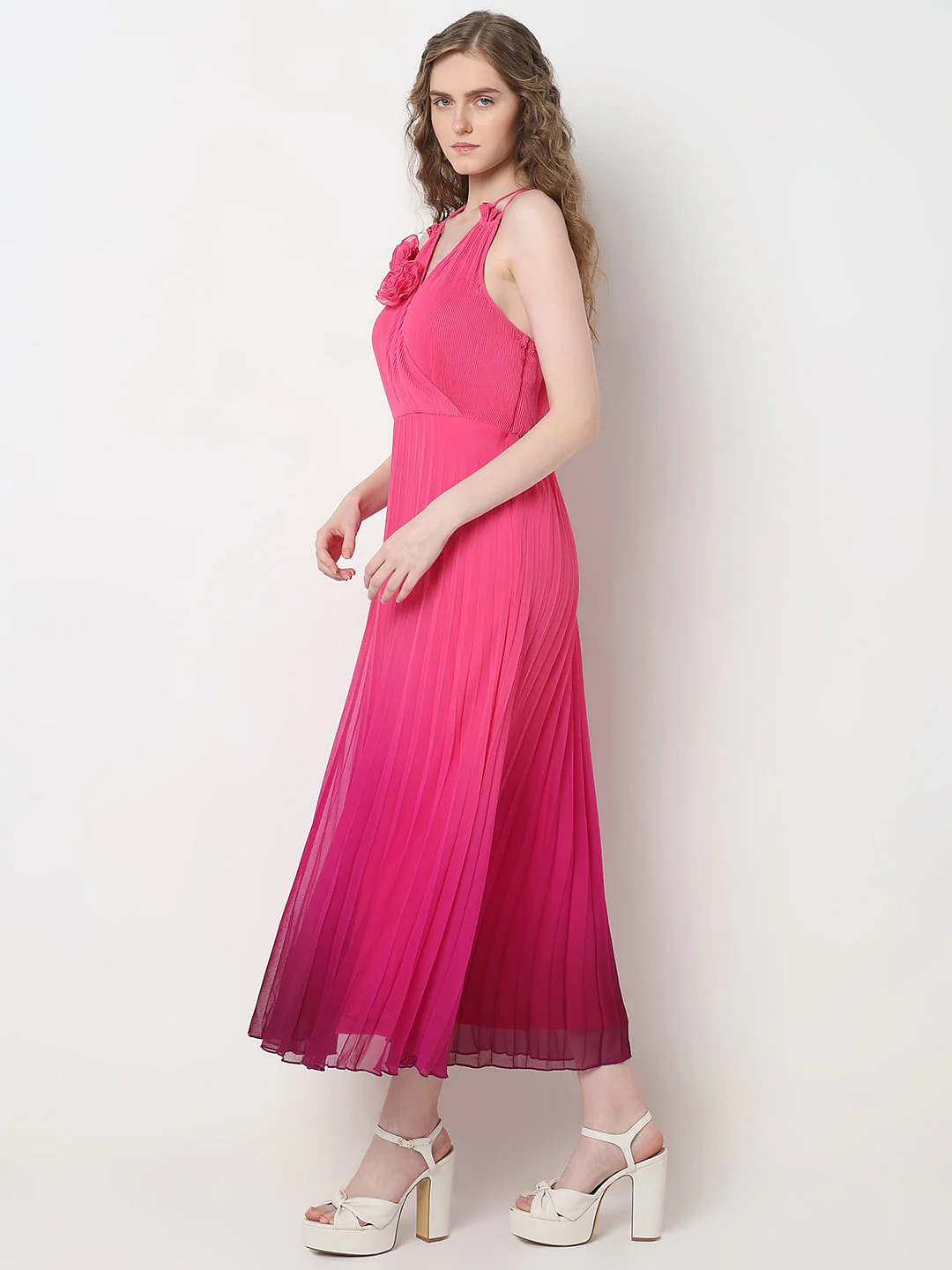 Marquee Pink Ombre Pleated Midi Dress - Image 3