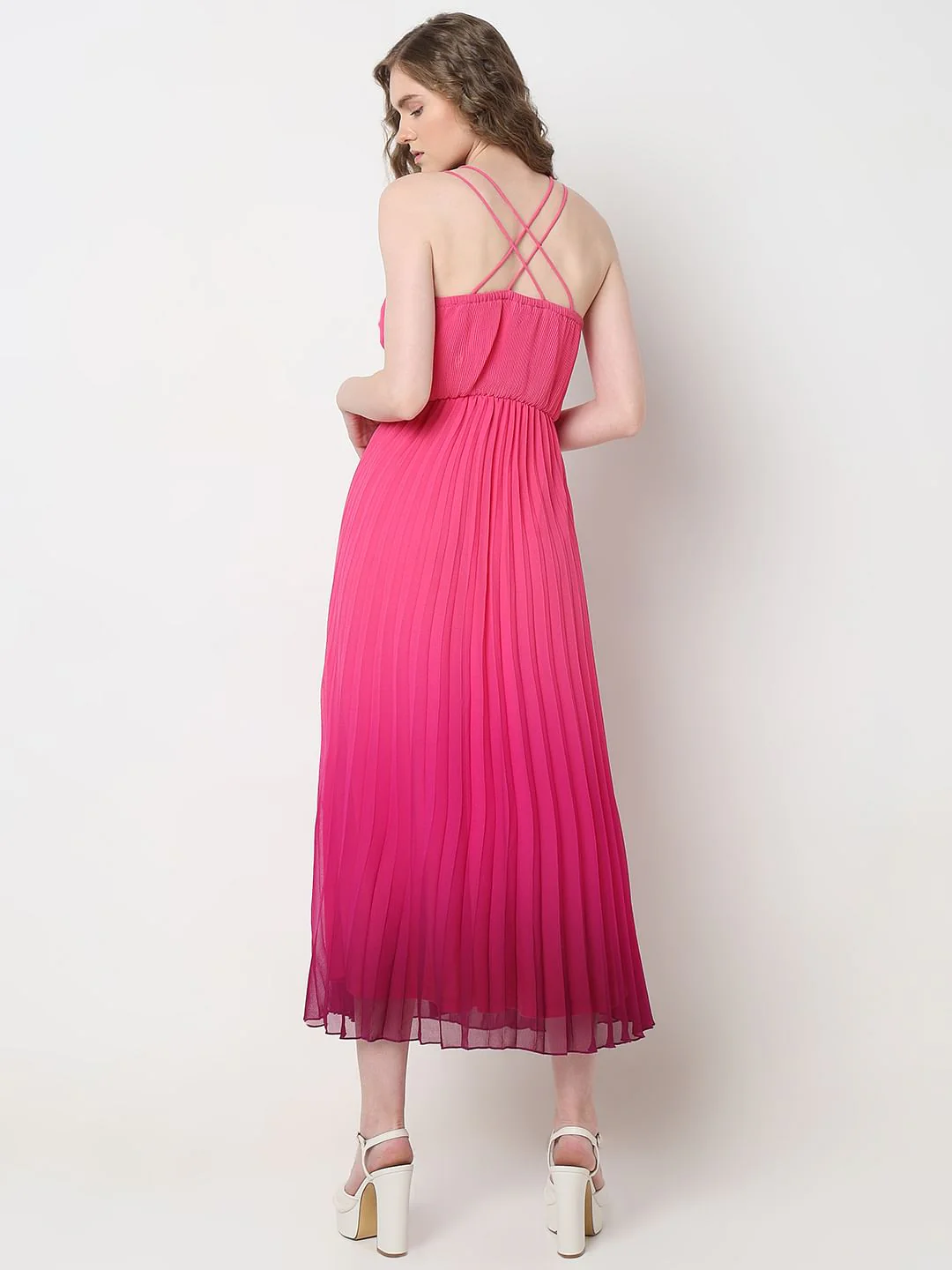 Marquee Pink Ombre Pleated Midi Dress - Image 4