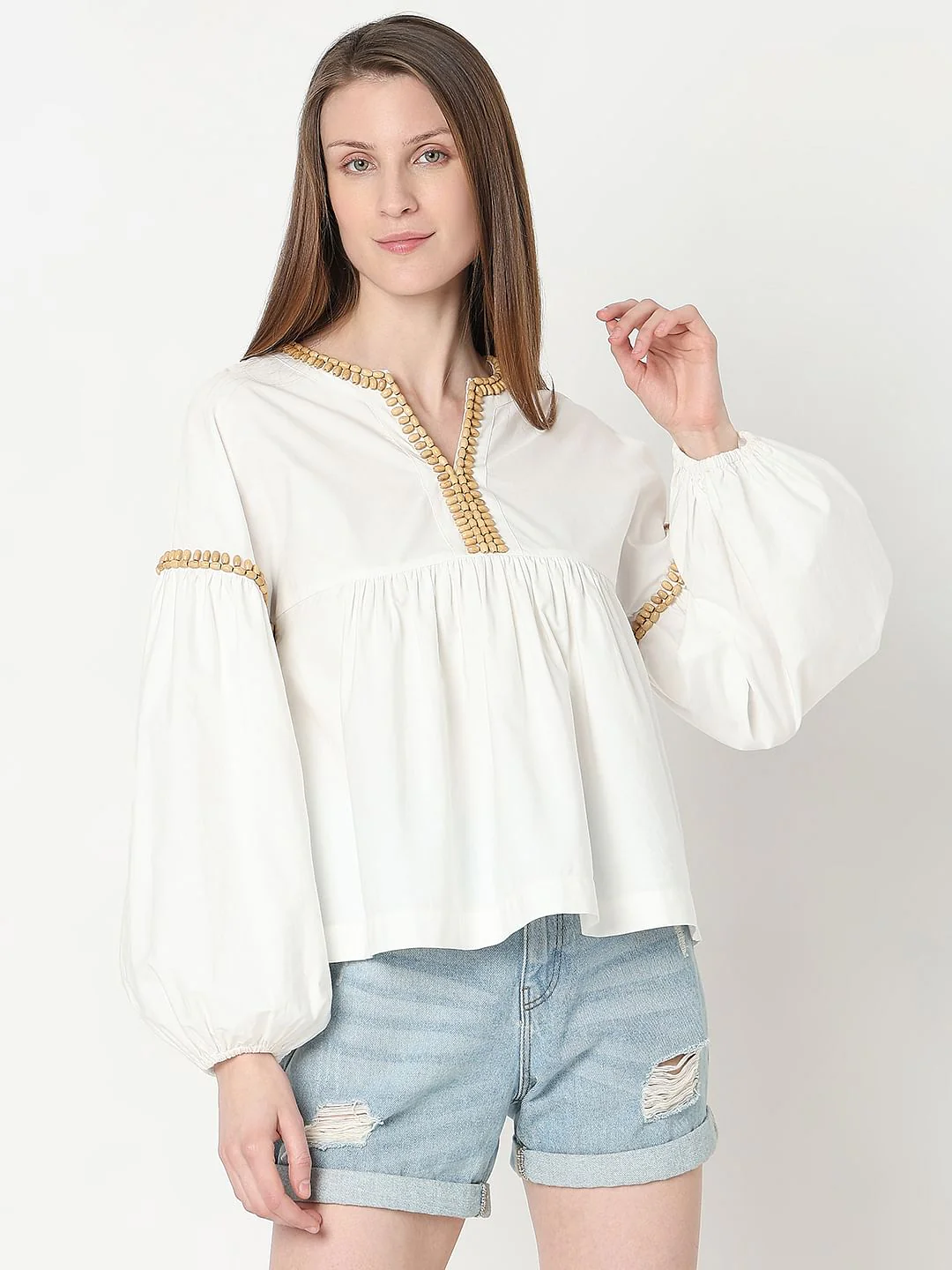 White Beaded Flared Top - Image 2