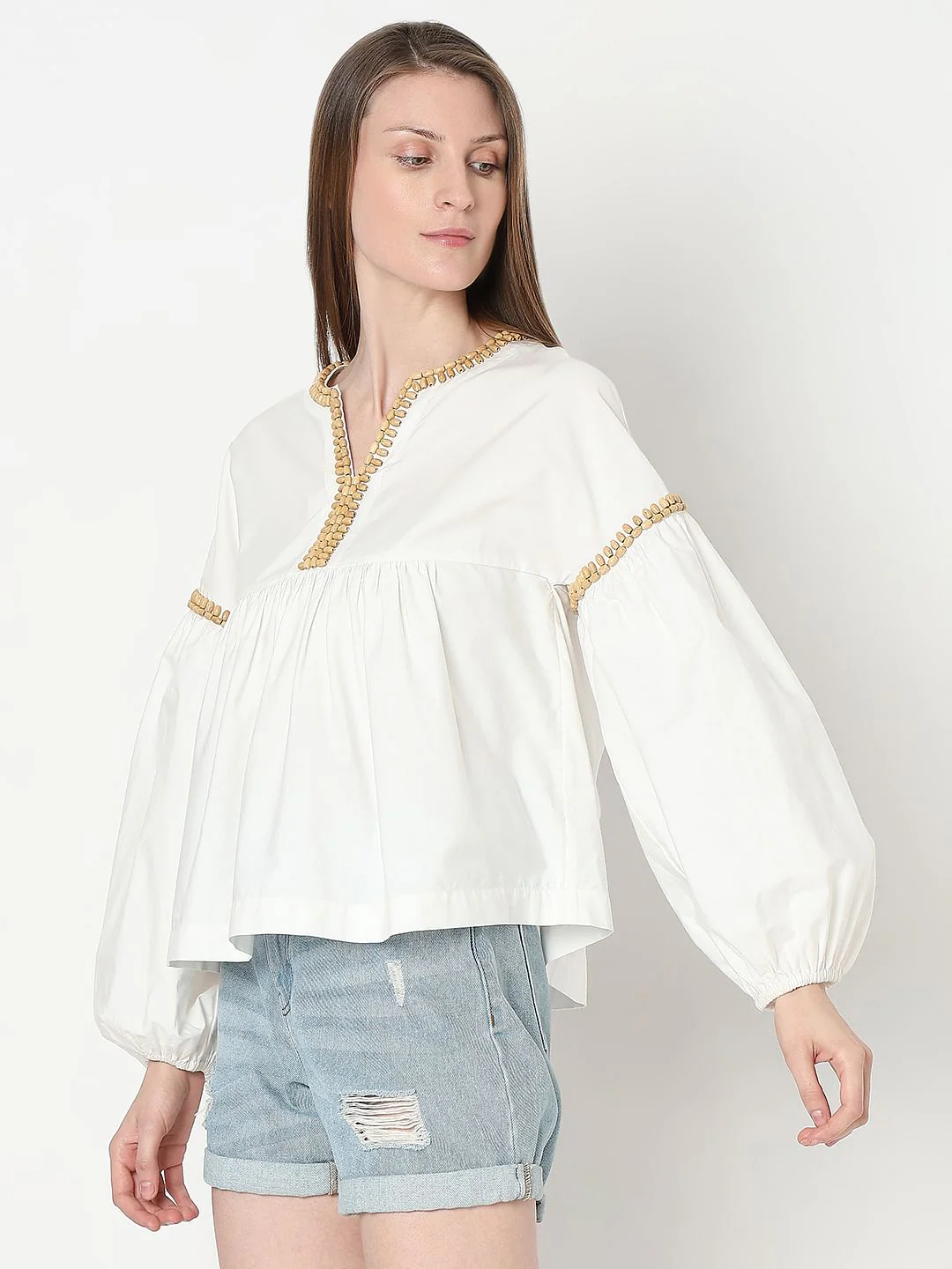 White Beaded Flared Top - Image 3