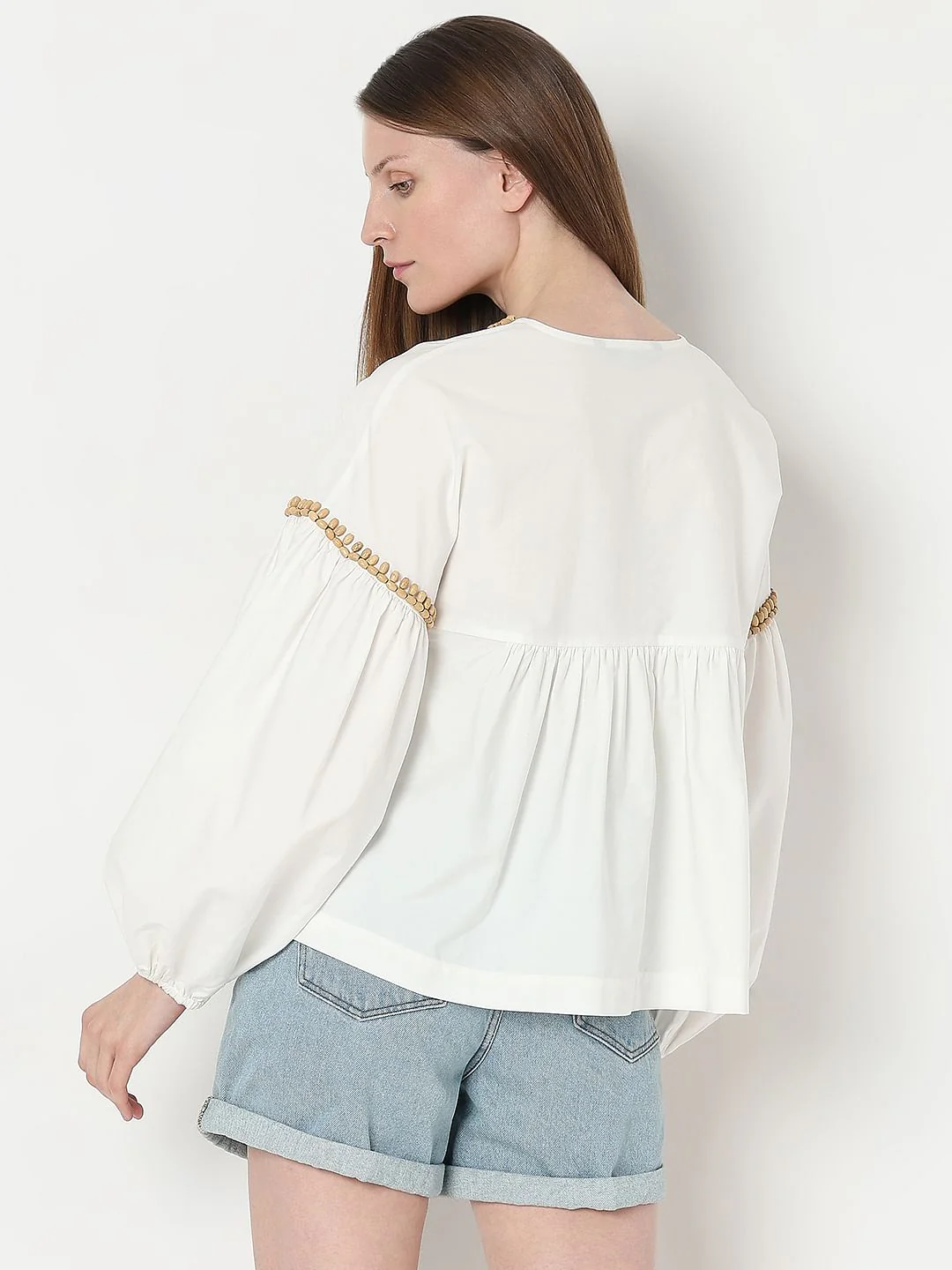White Beaded Flared Top - Image 4