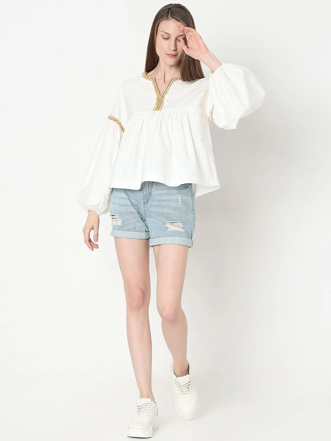 White Beaded Flared Top - Image 5