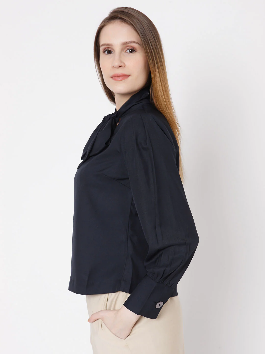 Blue Tie-Up Neck Top - Image 3