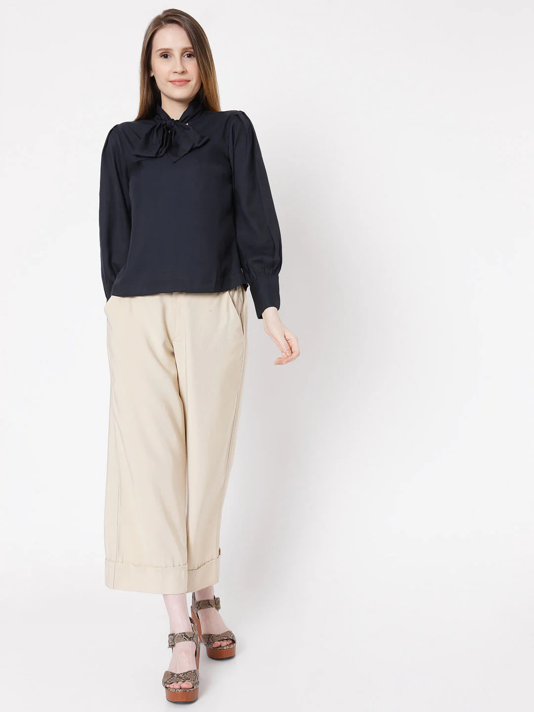 Blue Tie-Up Neck Top - Image 5