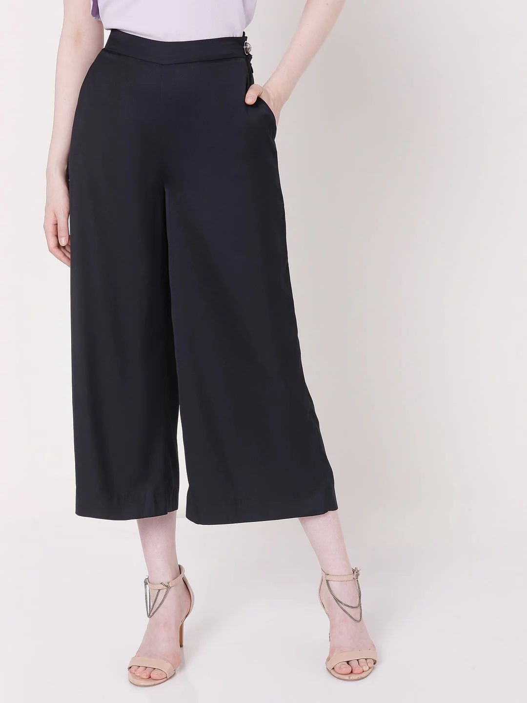 Navy Blue Mid Rise Co-Ord Set Culottes - Image 2