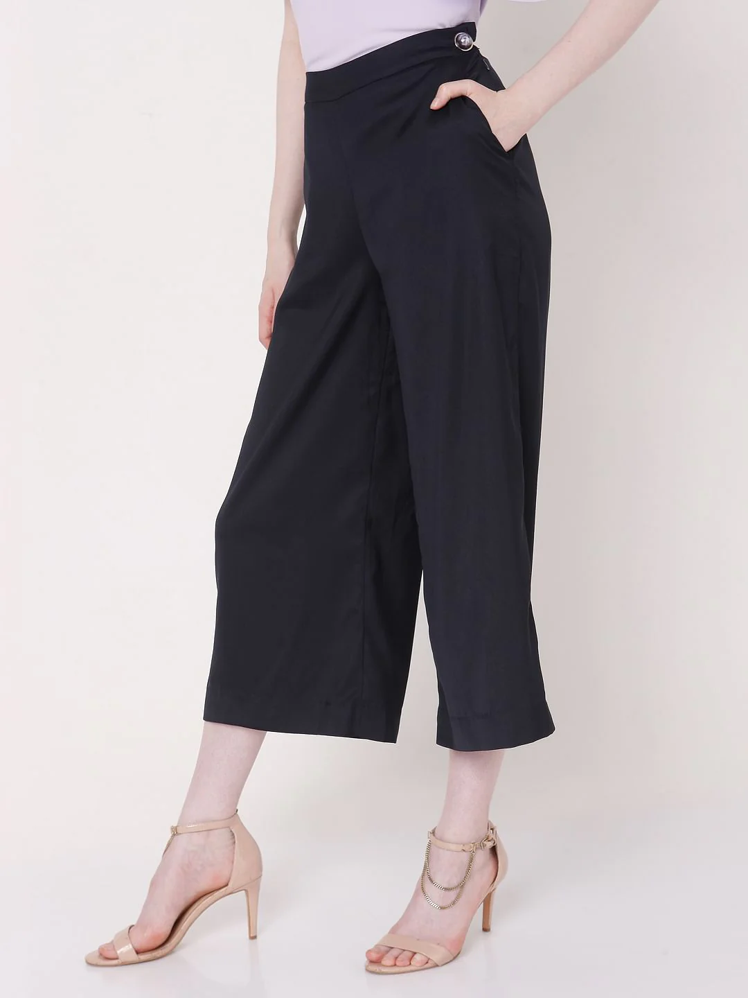 Navy Blue Mid Rise Co-Ord Set Culottes - Image 3