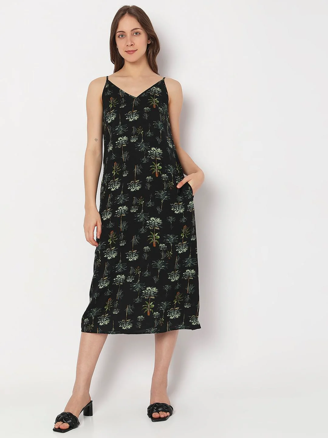 Black Printed Midi Dress - Image 2