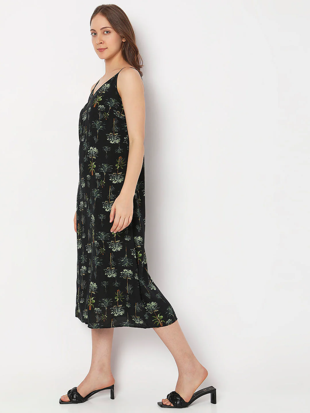 Black Printed Midi Dress - Image 3