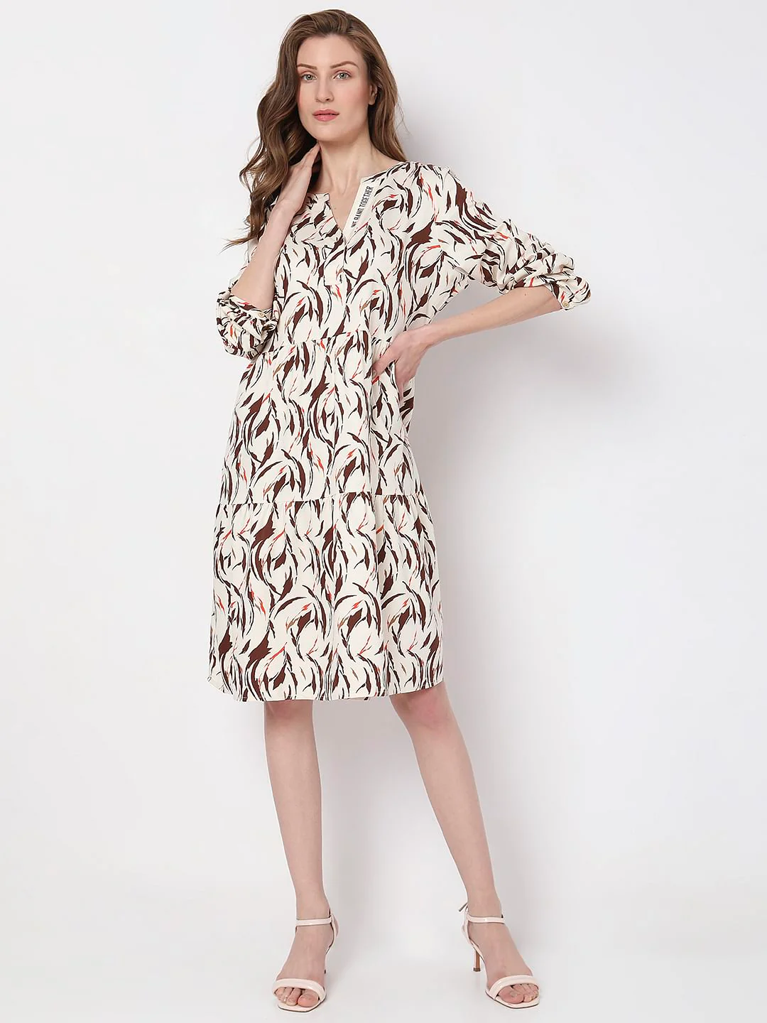 White Abstract Print Tiered Dress - Image 5