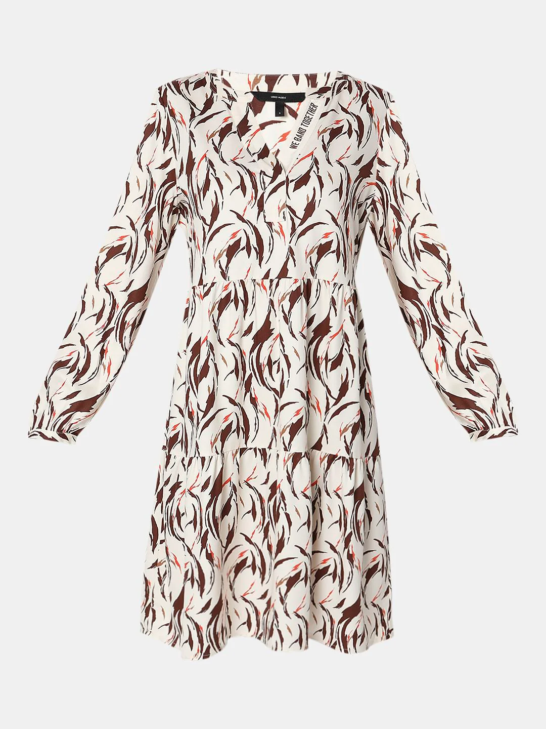 White Abstract Print Tiered Dress - Image 7