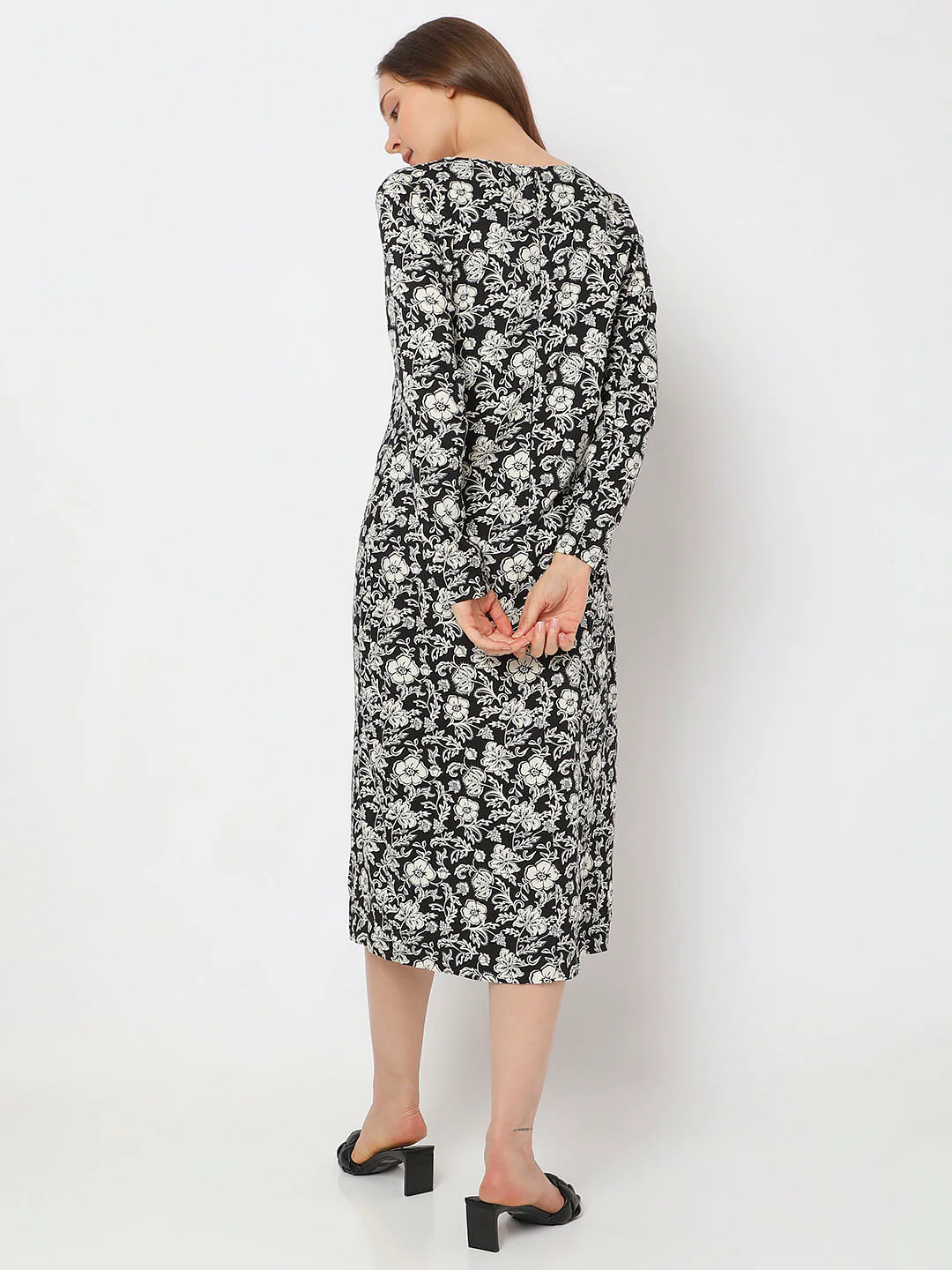 Black Floral Print Midi Dress - Image 4