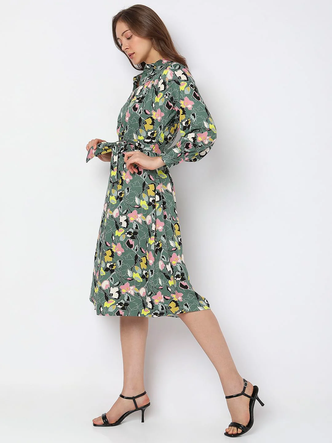 Green Printed Midi Shirt Dress - Image 3