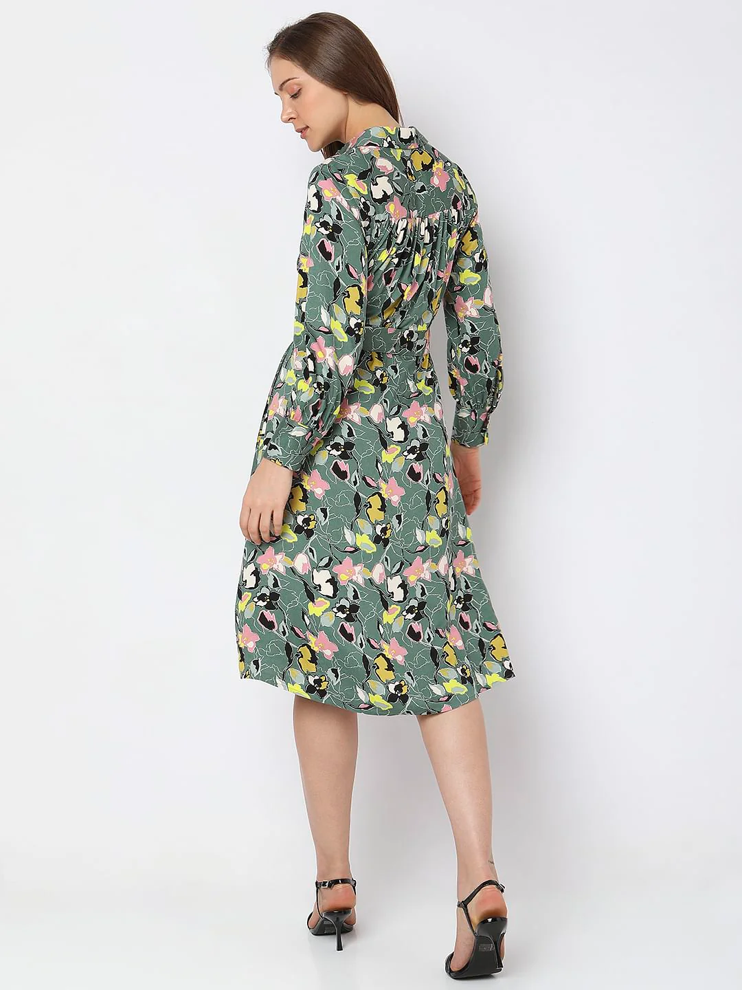 Green Printed Midi Shirt Dress - Image 4