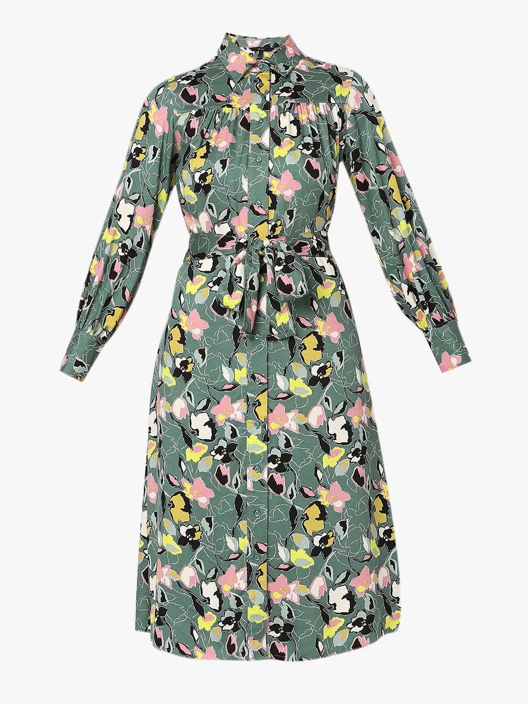 Green Printed Midi Shirt Dress - Image 6