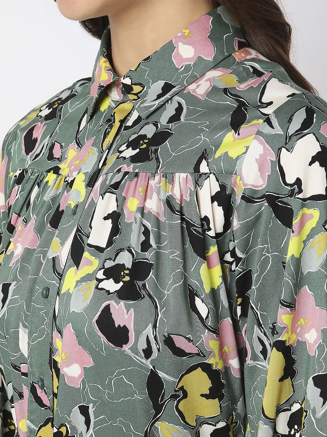 Green Printed Midi Shirt Dress - Image 7