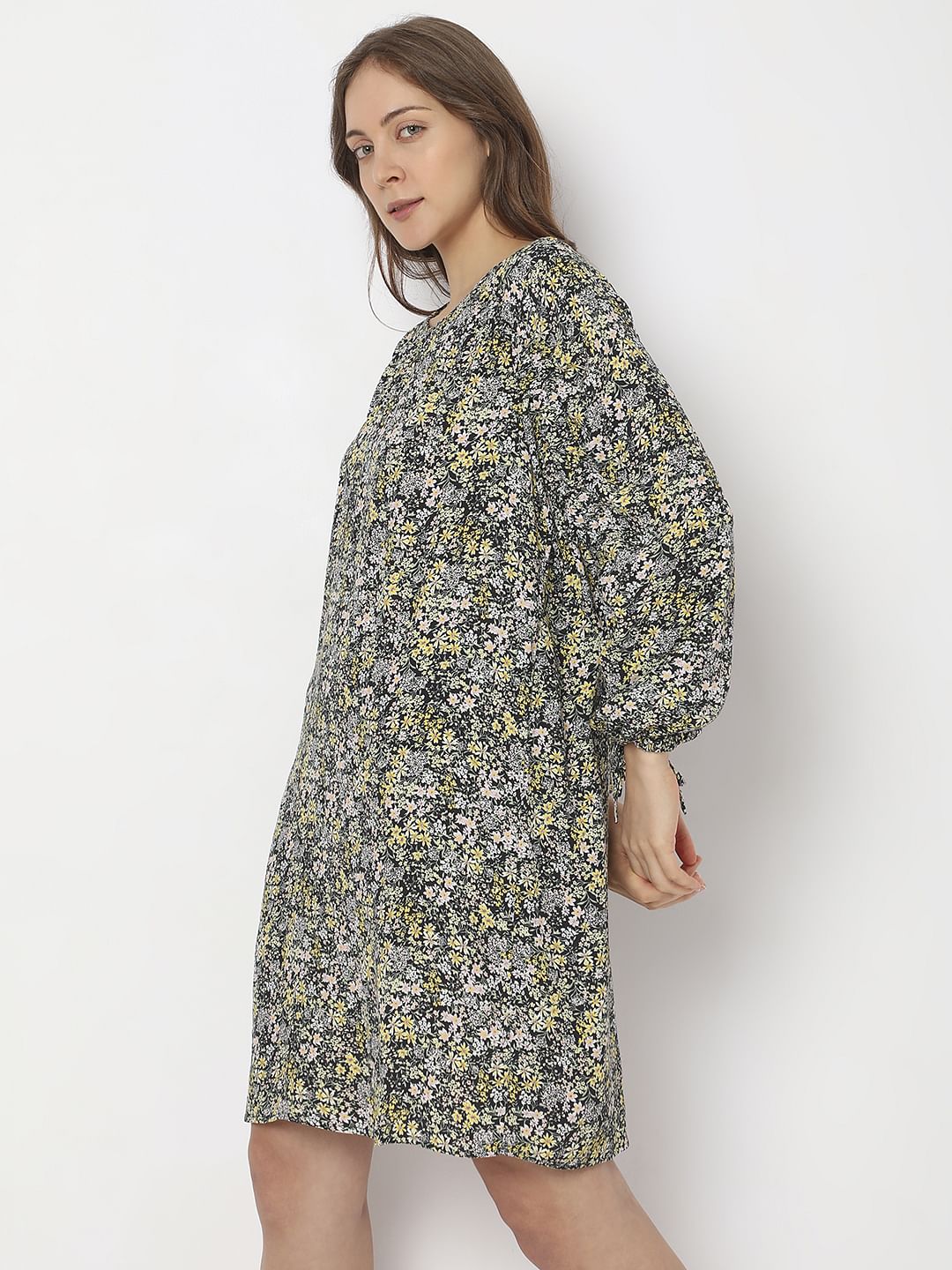 Black Floral Print Shift Dress - Image 3