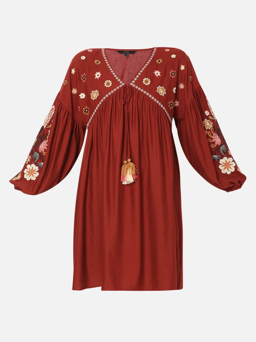 Maroon Embroidered Mini Dress - Image 7