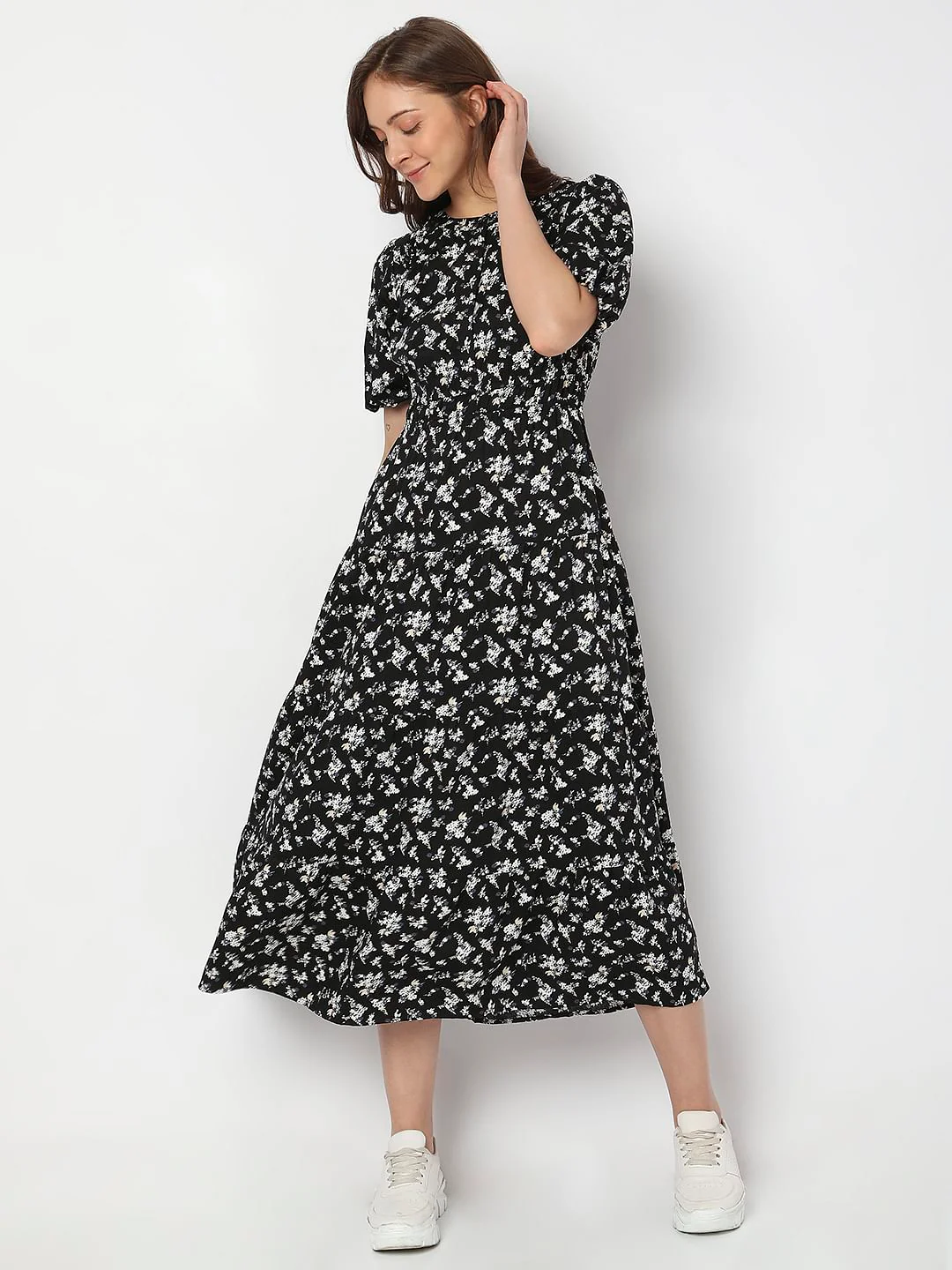 Black Floral Midi Dress - Image 2