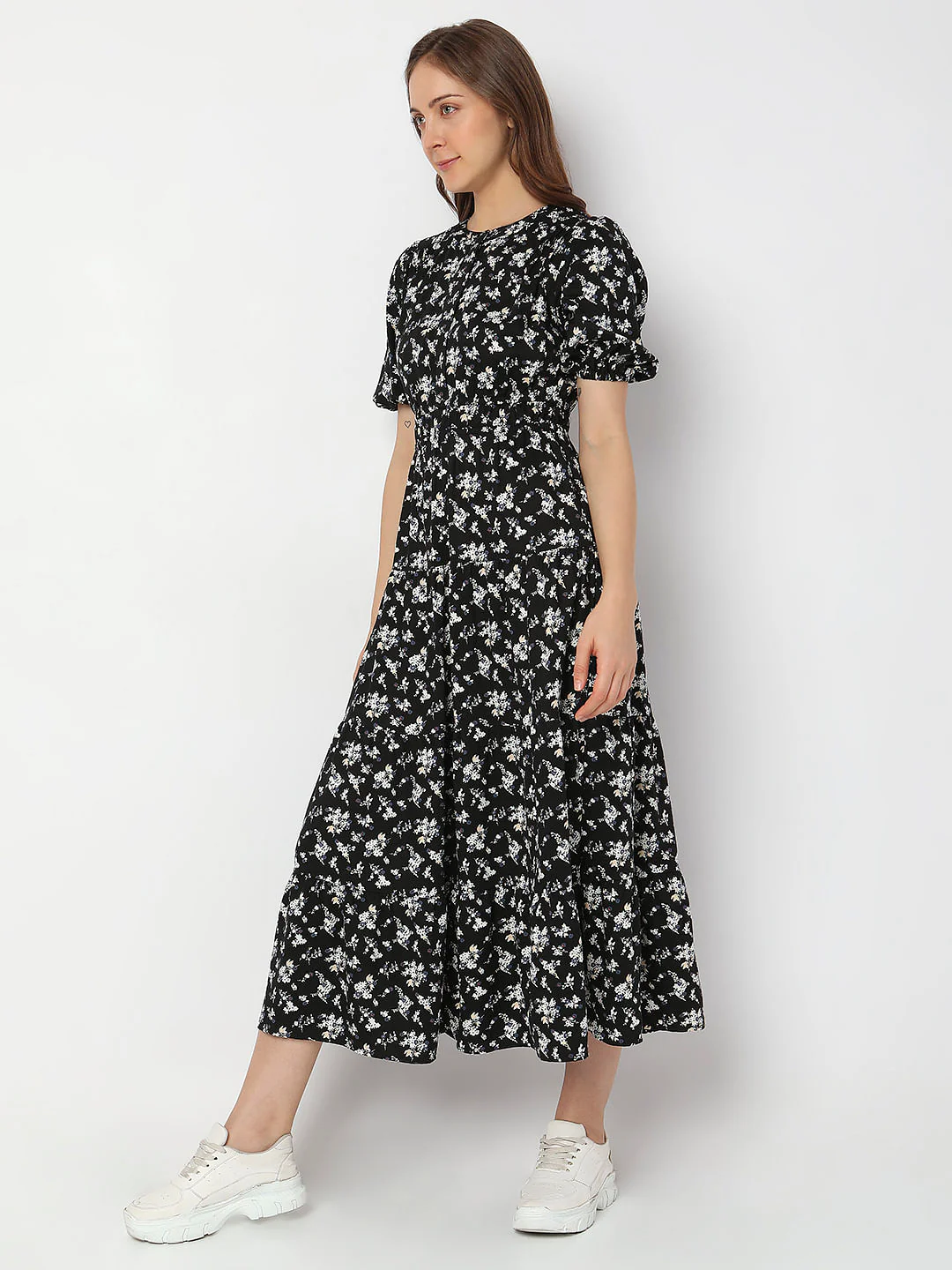 Black Floral Midi Dress - Image 3