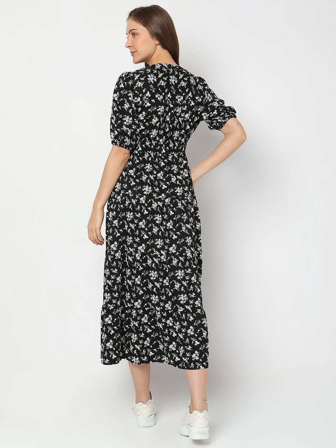 Black Floral Midi Dress - Image 4