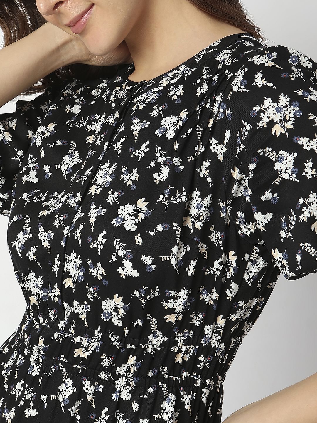 Black Floral Midi Dress - Image 5
