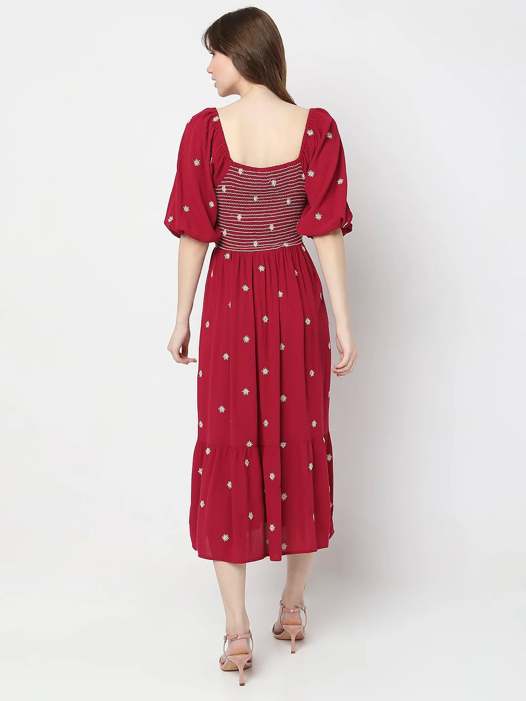 Red Floral Embroidered Midi Dress - Image 4