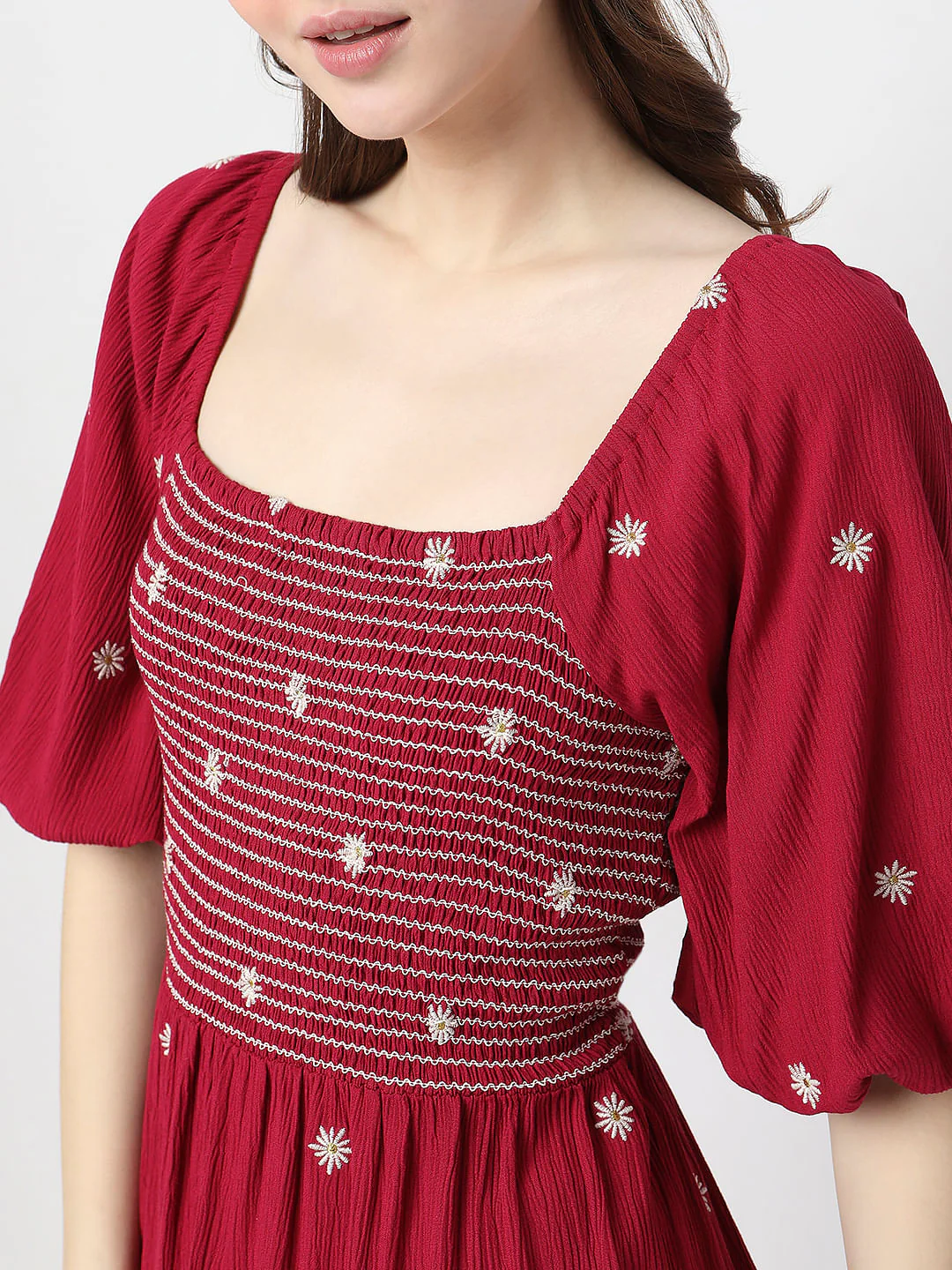 Red Floral Embroidered Midi Dress - Image 5