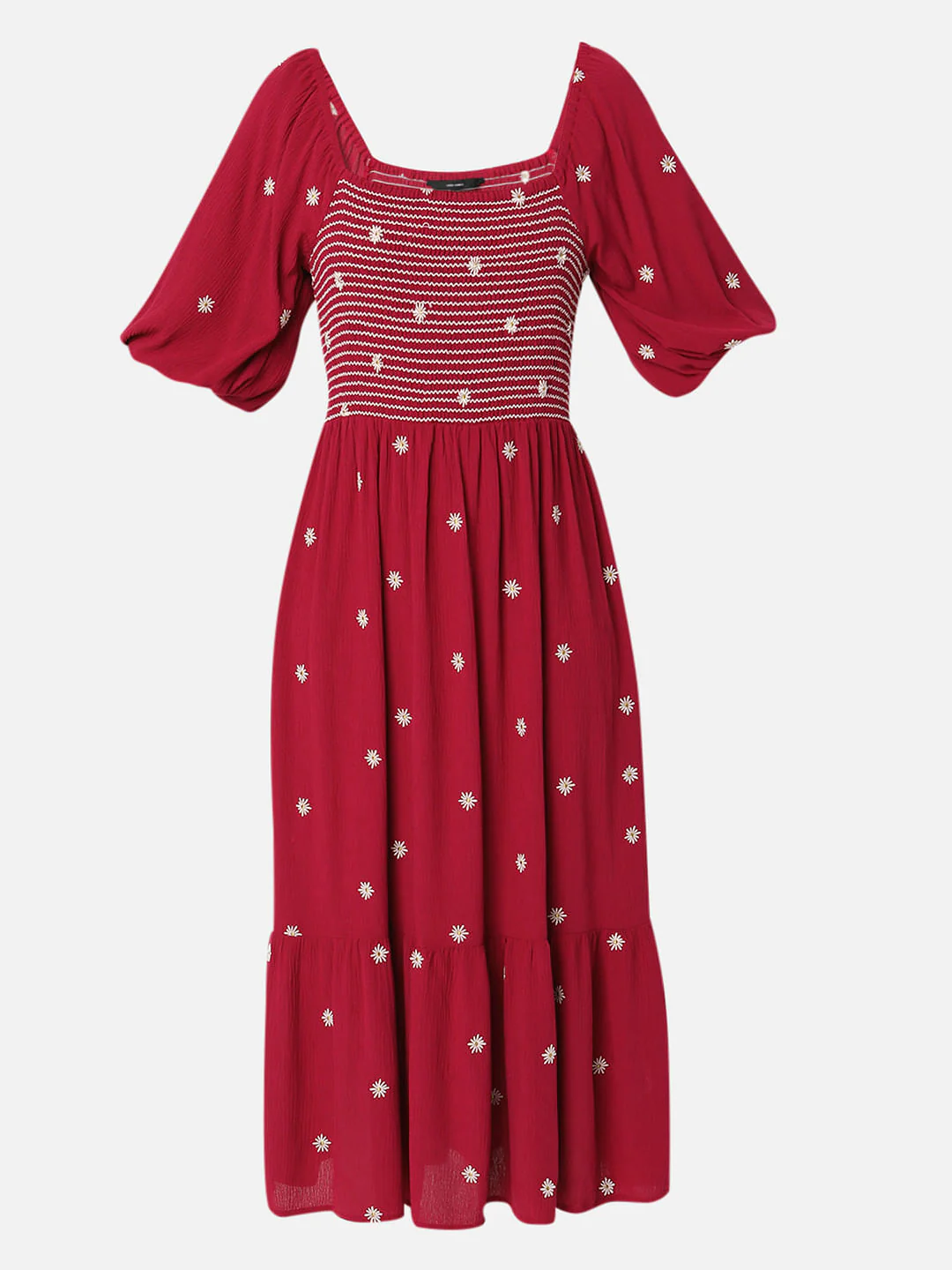 Red Floral Embroidered Midi Dress - Image 6