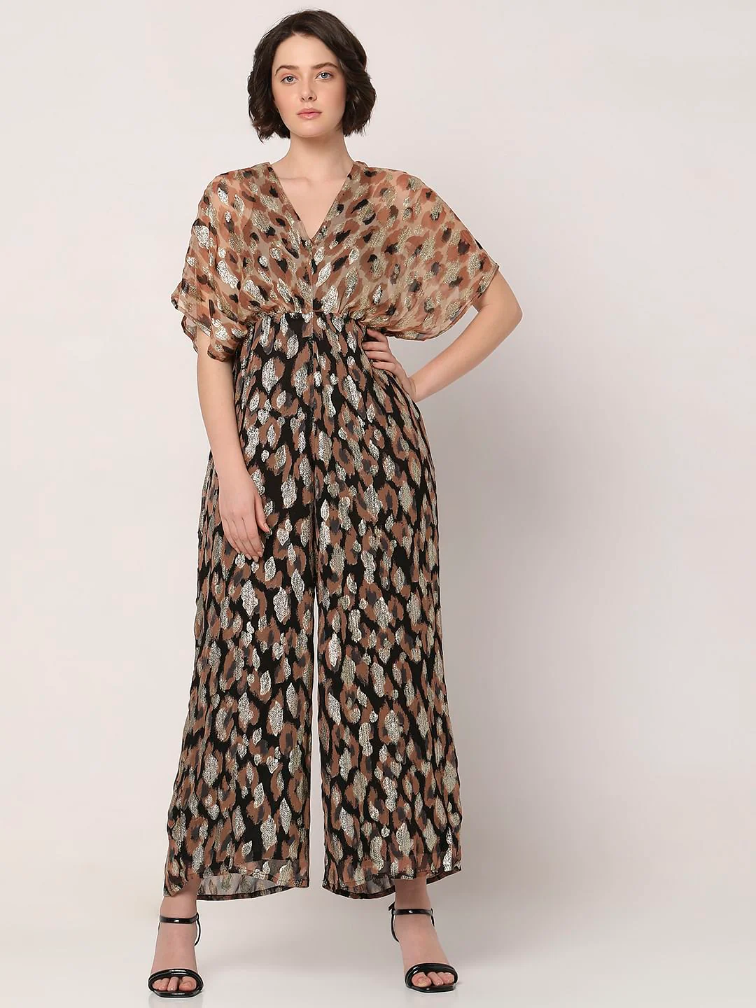 Black & Brown Printed Georgette Jumpsuit - Image 2