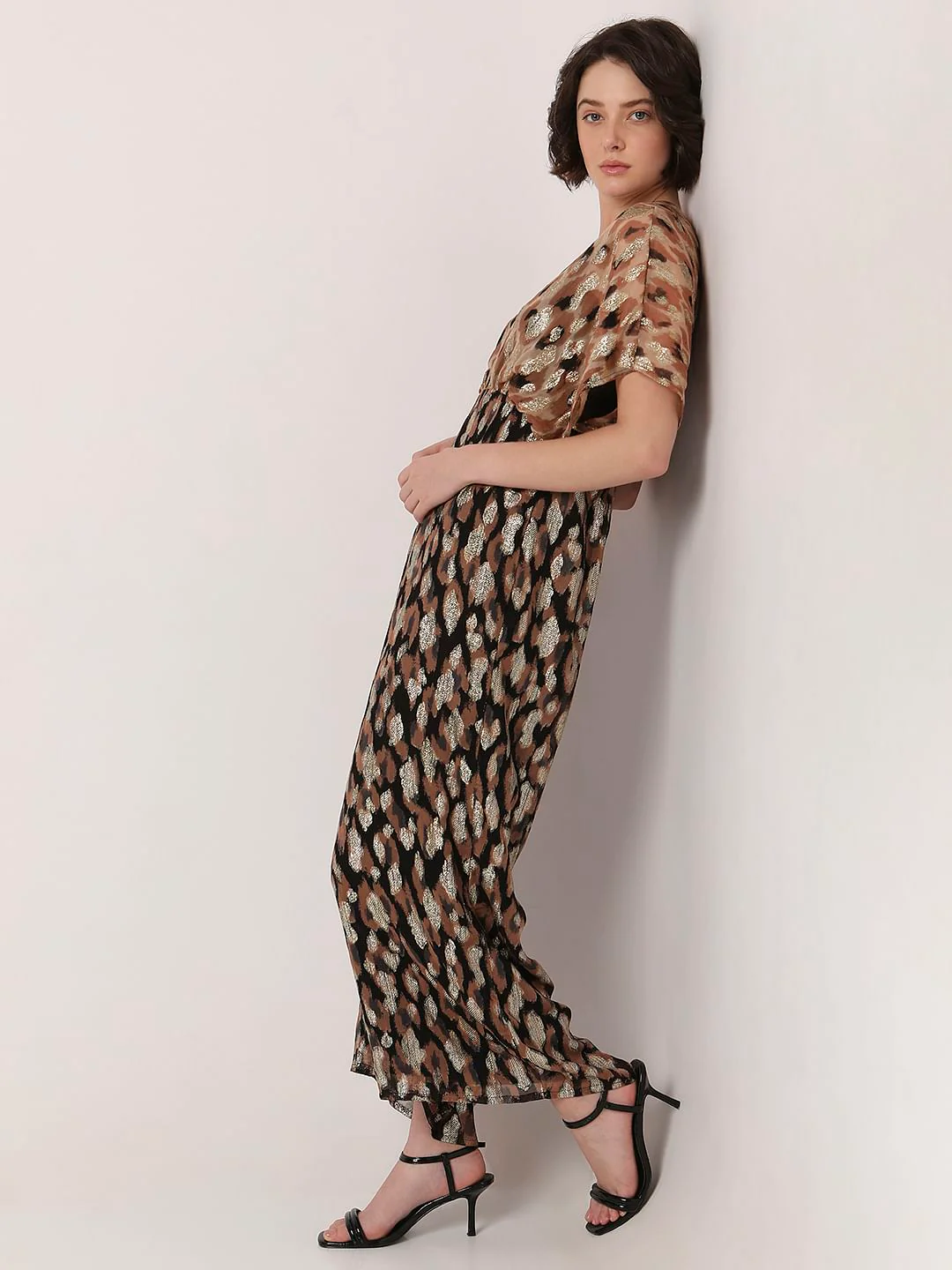 Black & Brown Printed Georgette Jumpsuit - Image 3