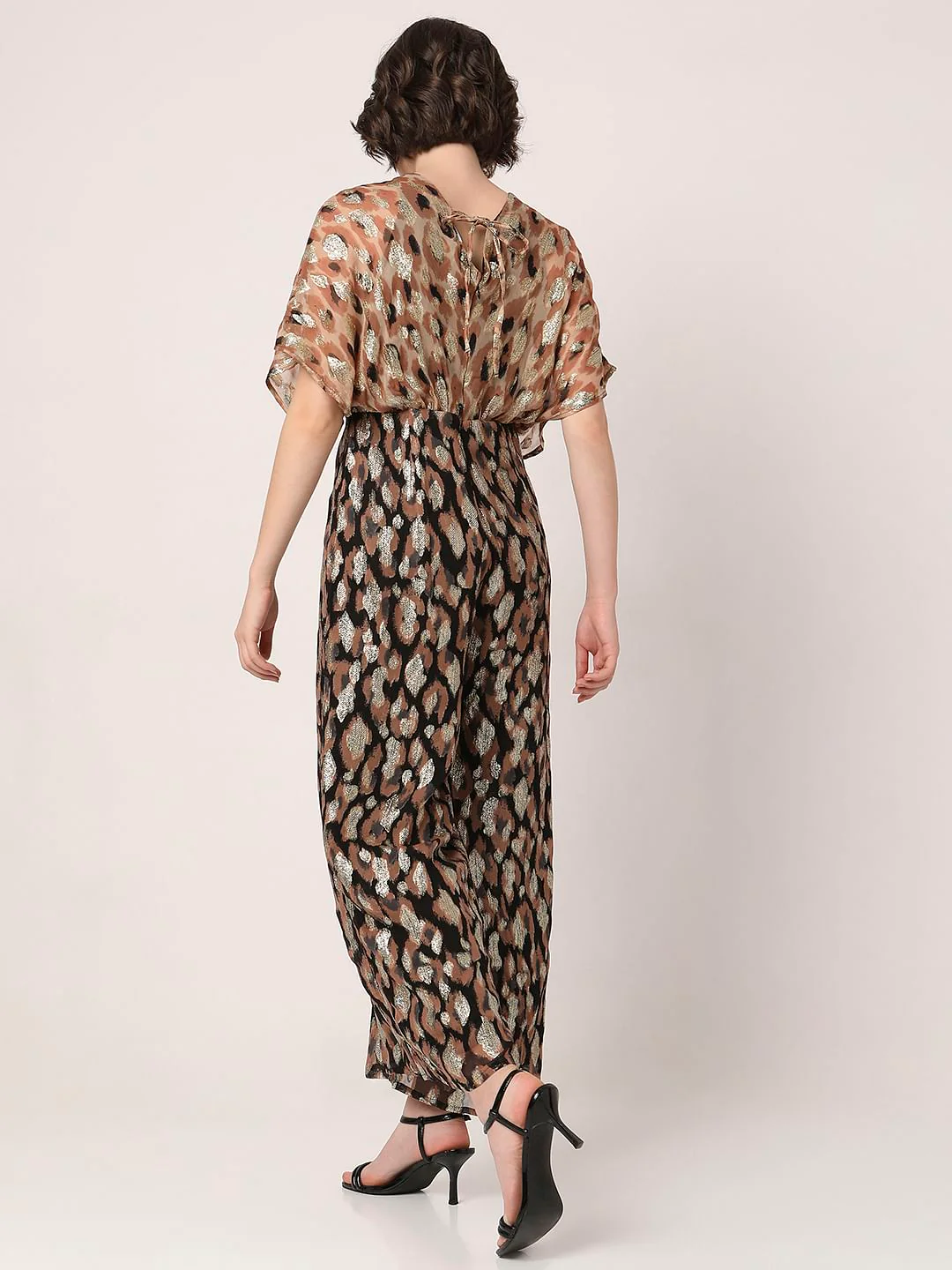 Black & Brown Printed Georgette Jumpsuit - Image 4