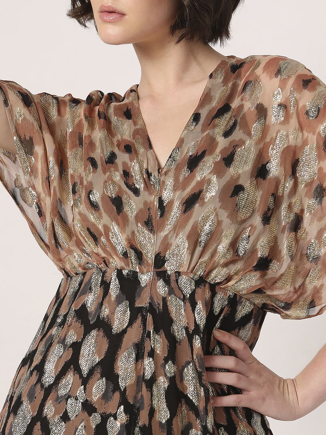 Black & Brown Printed Georgette Jumpsuit - Image 5