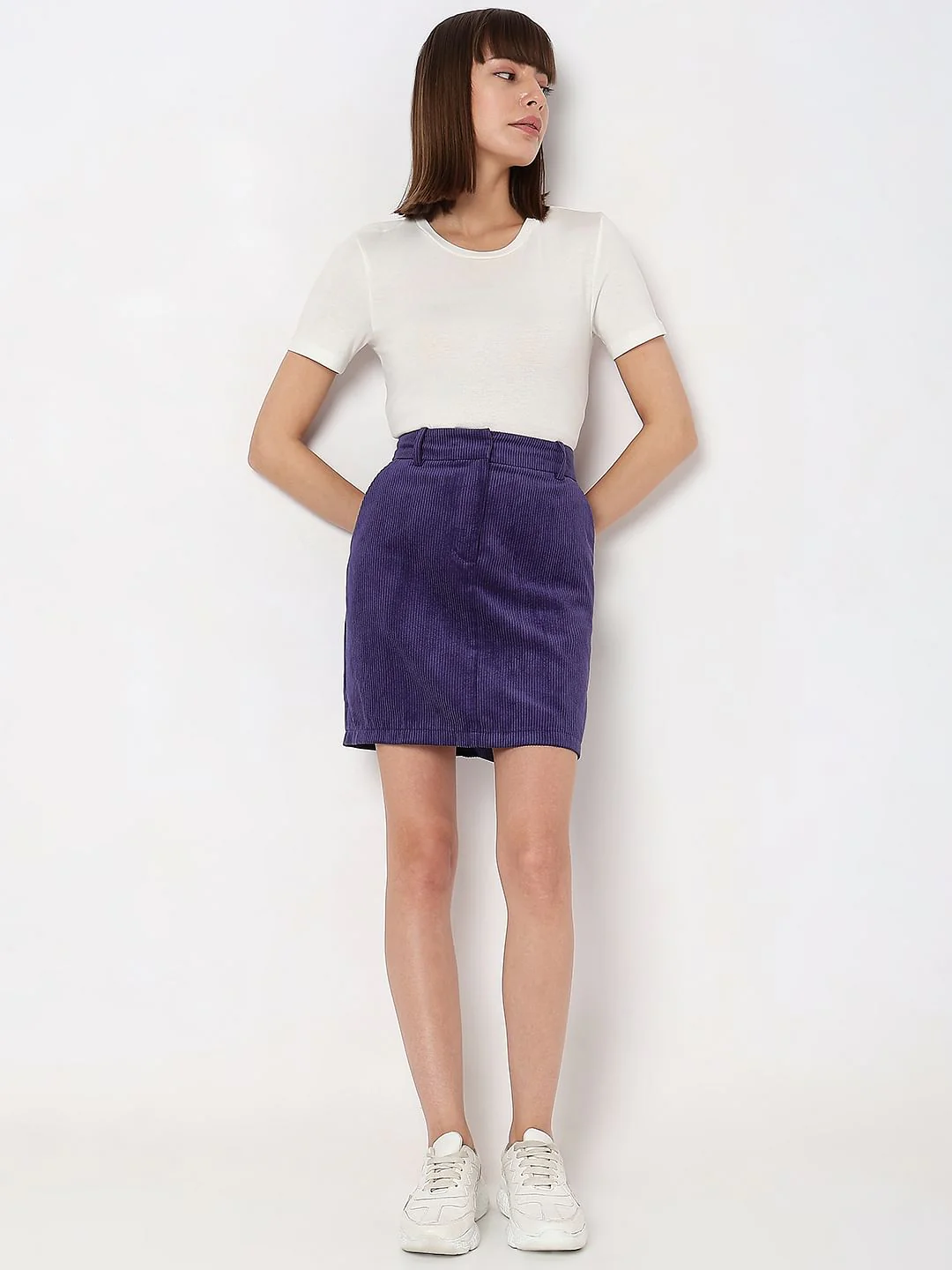Purple High Rise Corduroy Skirt - Image 5