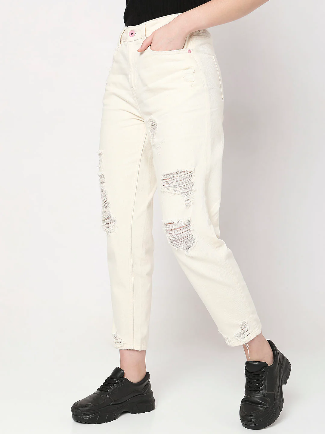 Off-White High Rise Distressed Straight Jeans - Image 3
