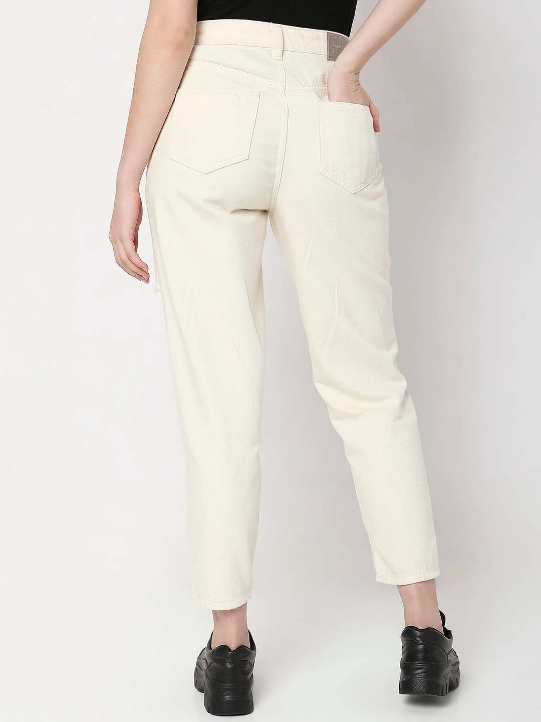 Off-White High Rise Distressed Straight Jeans - Image 4