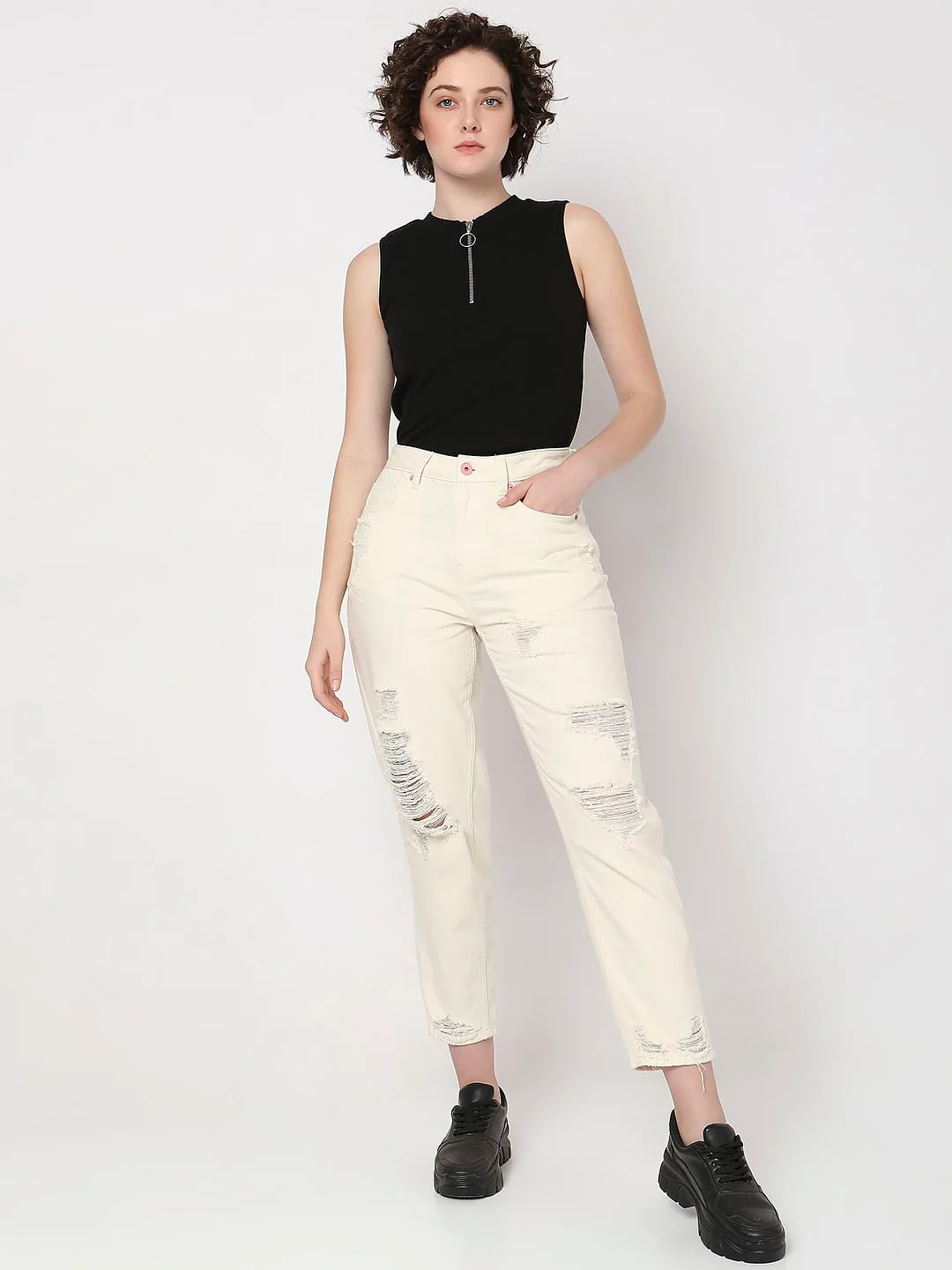 Off-White High Rise Distressed Straight Jeans - Image 6