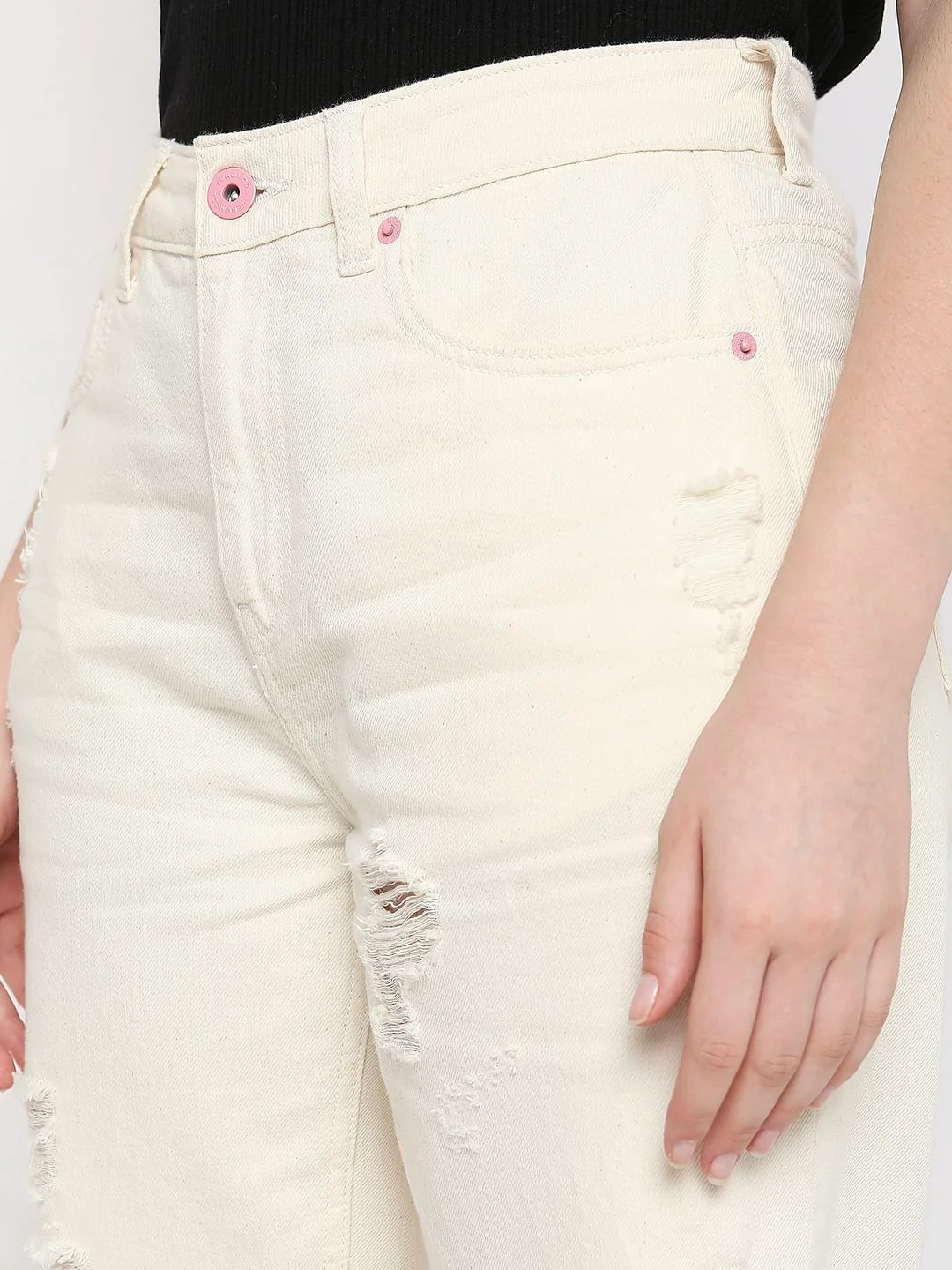 Off-White High Rise Distressed Straight Jeans - Image 8