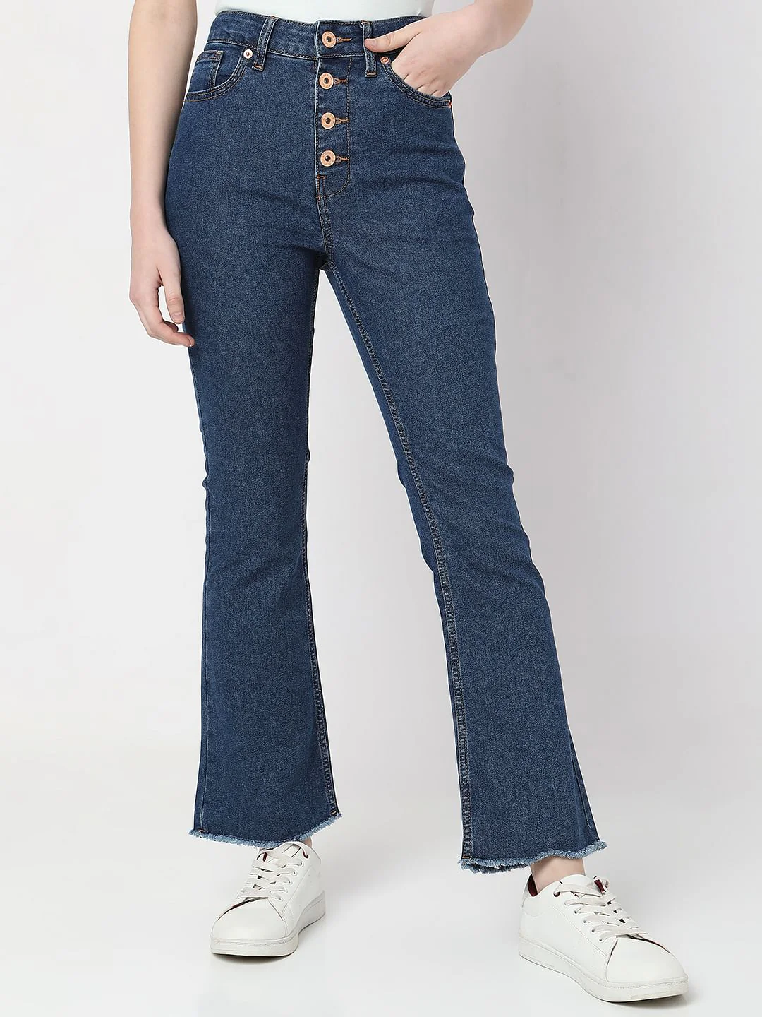 Blue High Rise Buttoned Petra Bootcut Jeans - Image 2